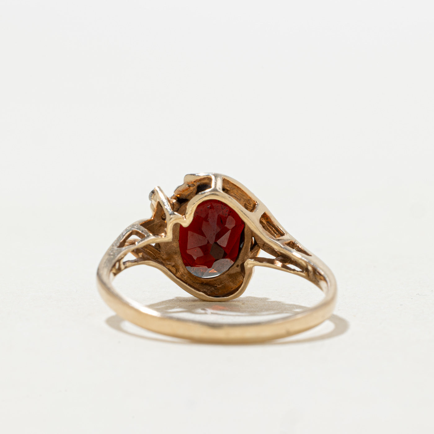 10k Wrapped Oval Cut Garnet & Diamond Accented Ring | SZ 9.5