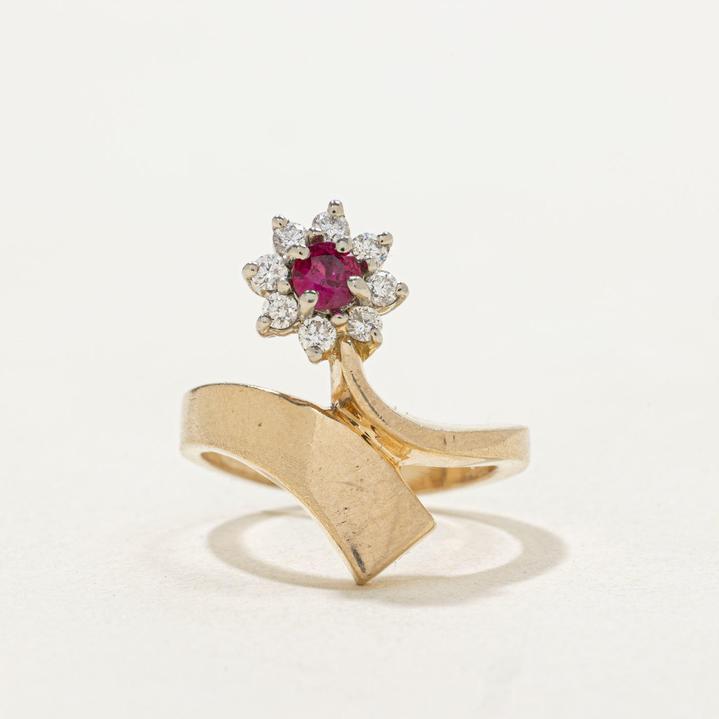 10k Ruby & Diamond Petal Halo Bypass Ring | SZ 3.0