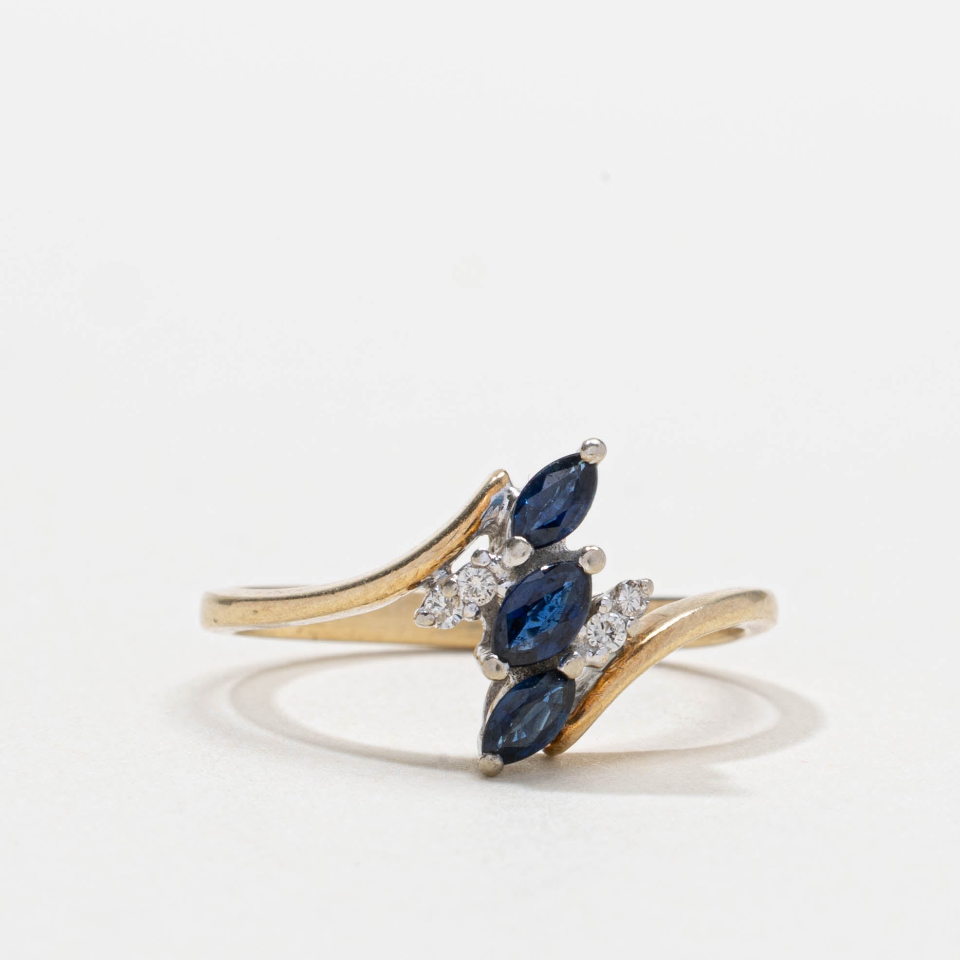 10k Three Sapphire & Diamond Cluster Bypass Ring | SZ 6.25