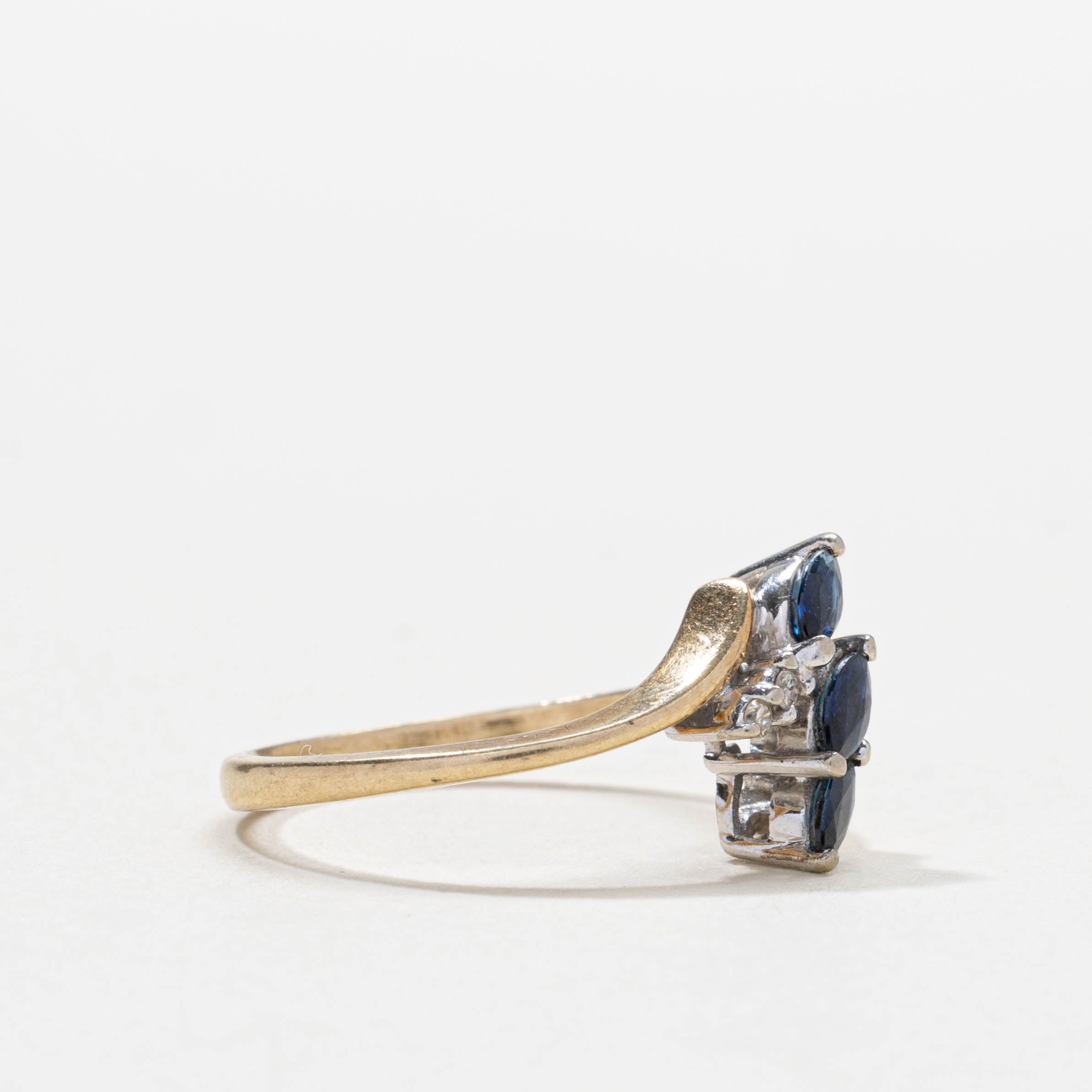 10k Three Sapphire & Diamond Cluster Bypass Ring | SZ 6.25