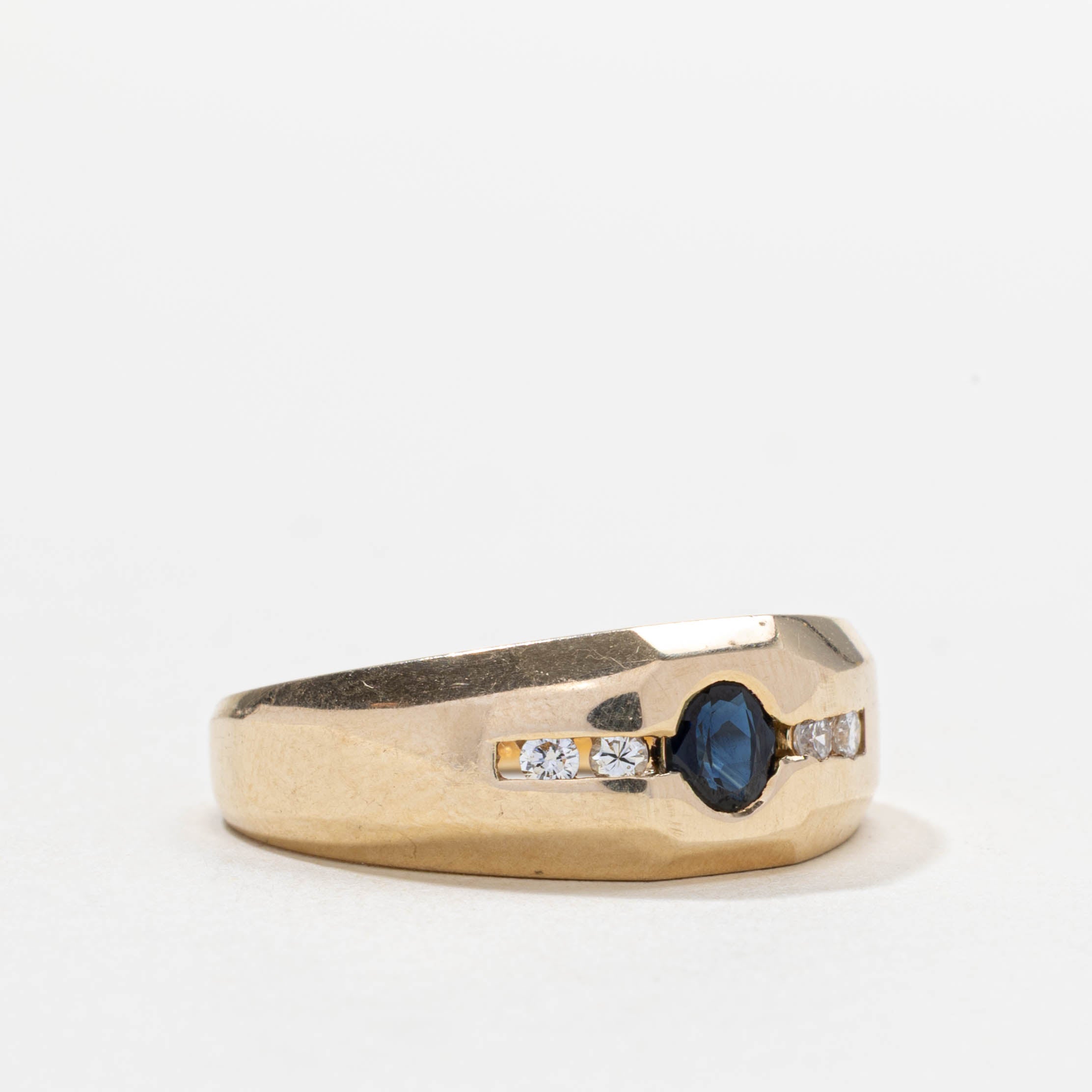 10k Flush Set Sapphire & Diamond Accented Ring | SZ 9.75