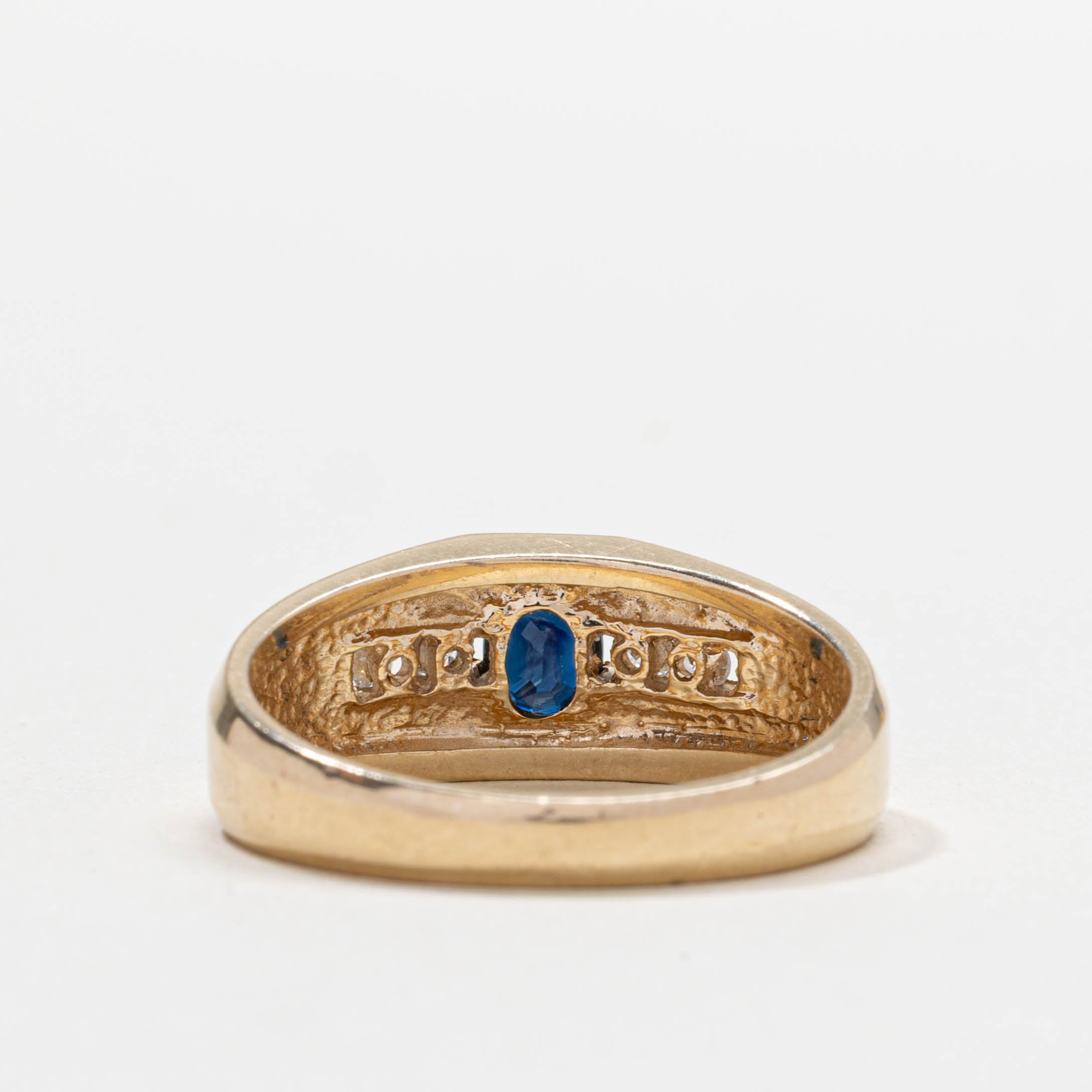 10k Flush Set Sapphire & Diamond Accented Ring | SZ 9.75