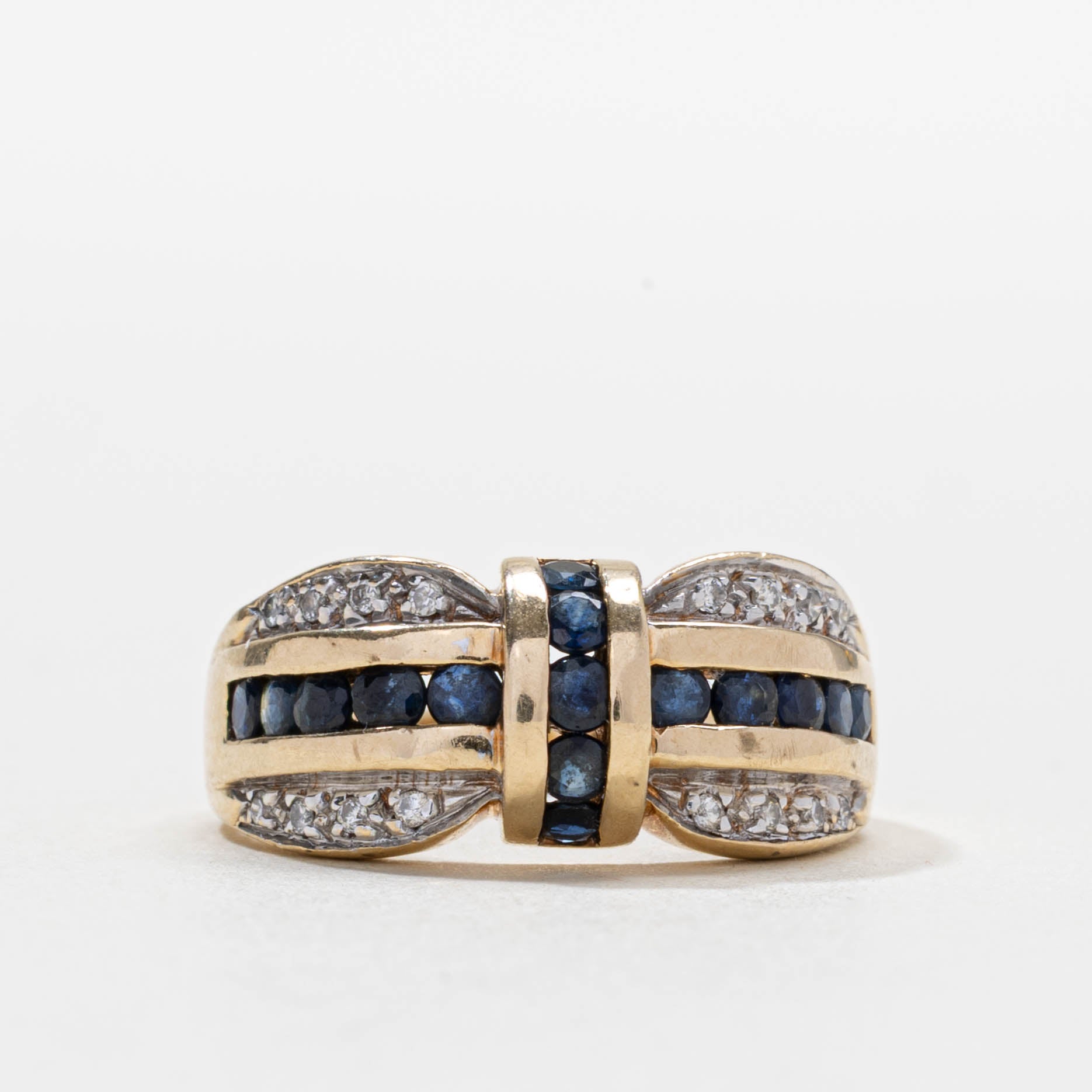 10k Sapphire & Diamond Channel Set Crossover Ring | SZ 7.25