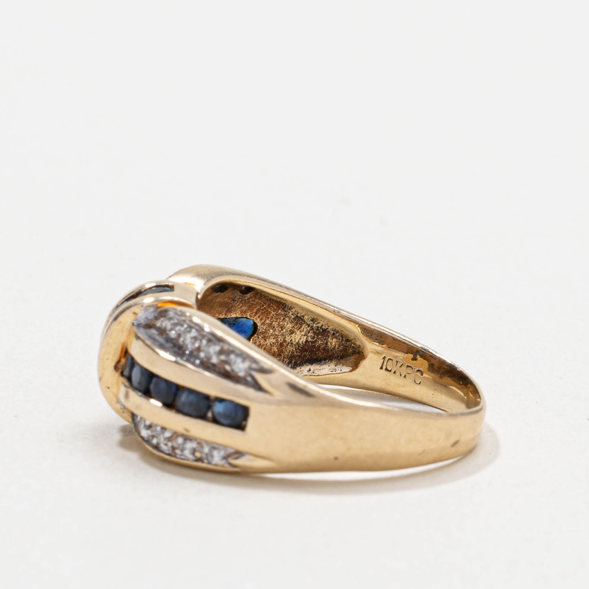 10k Sapphire & Diamond Channel Set Crossover Ring | SZ 7.25