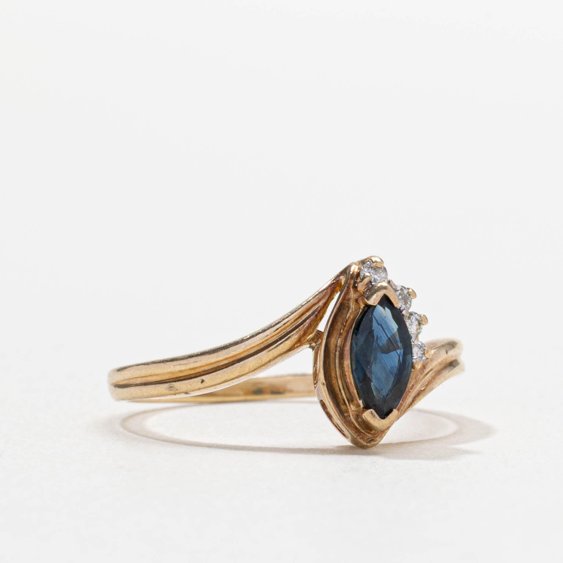 10k Marquise Cut Sapphire & Diamond Accented Bypass Ring | SZ 6.75