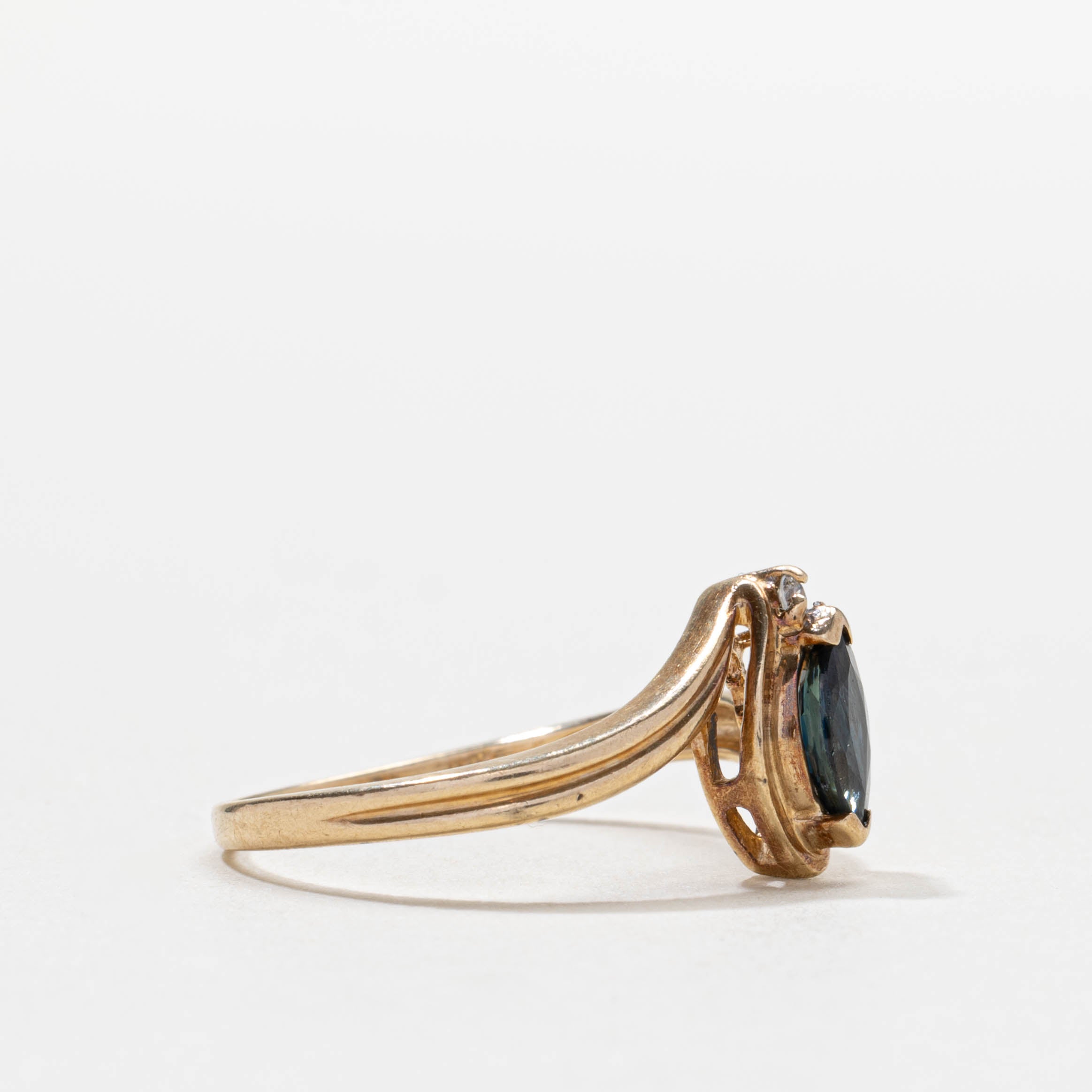 10k Marquise Cut Sapphire & Diamond Accented Bypass Ring | SZ 6.75