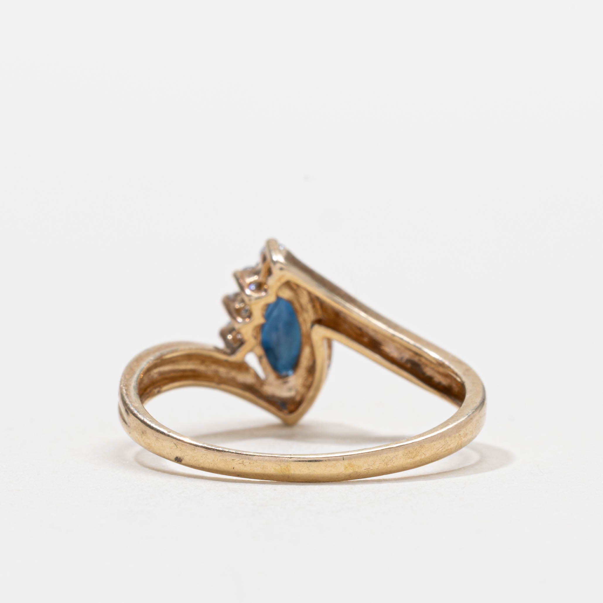 10k Marquise Cut Sapphire & Diamond Accented Bypass Ring | SZ 6.75