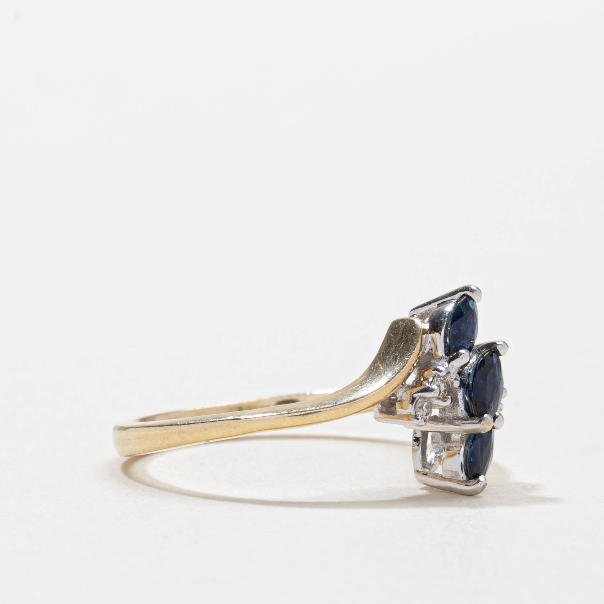 10k Three Stone Sapphire & Diamond Bypass Ring | SZ 7