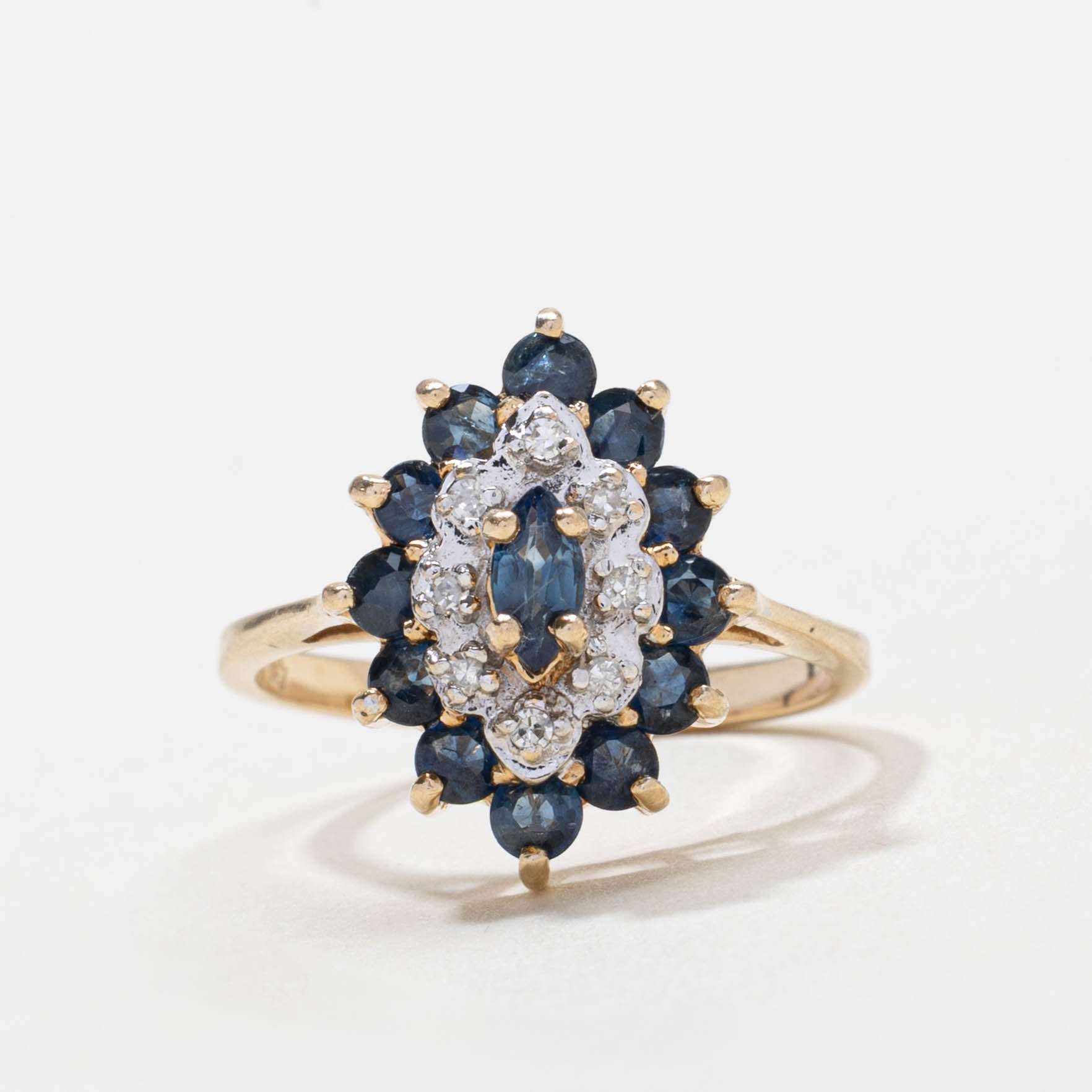 10k Sapphire & Diamond Marquise Cluster Ring | SZ 6