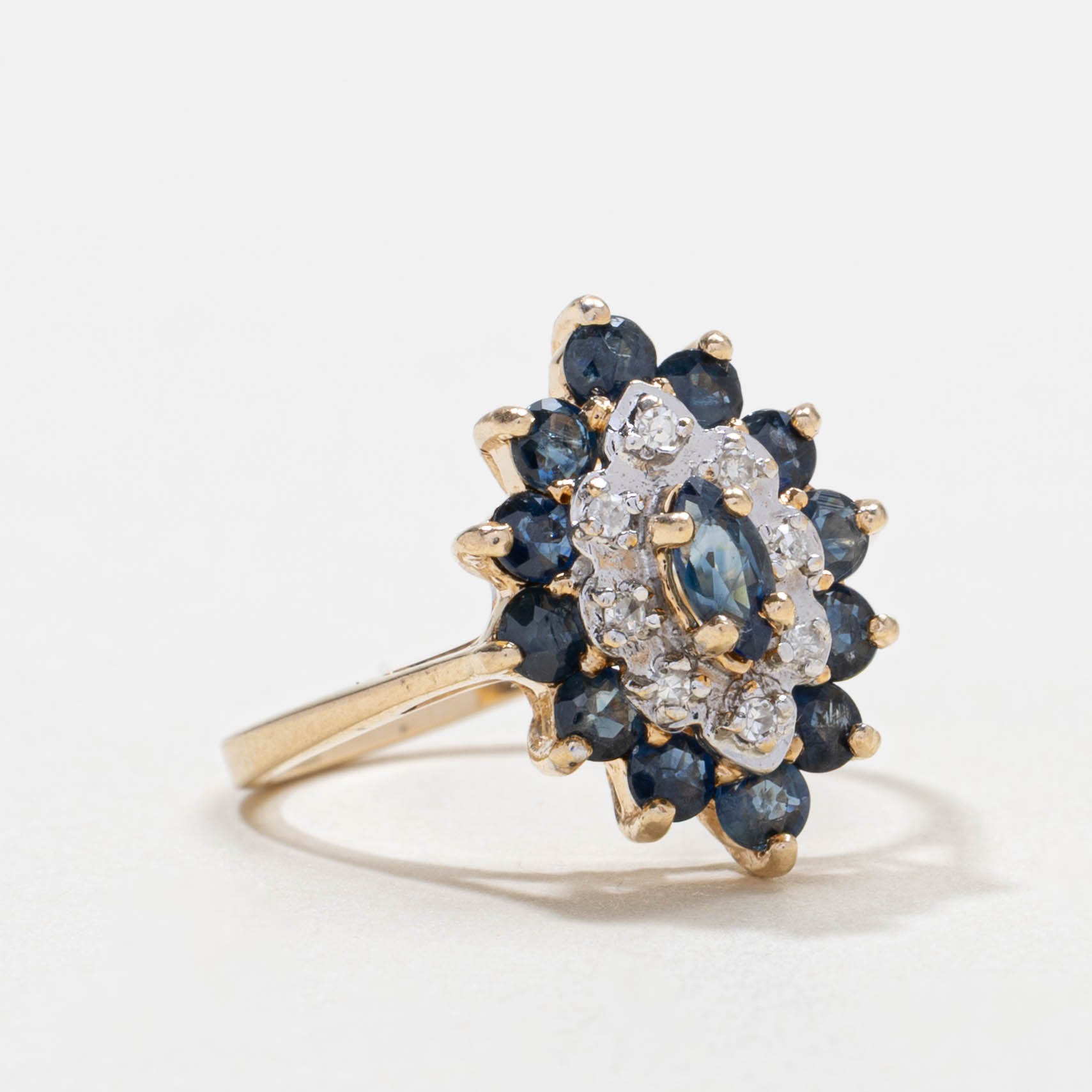 10k Sapphire & Diamond Marquise Cluster Ring | SZ 6