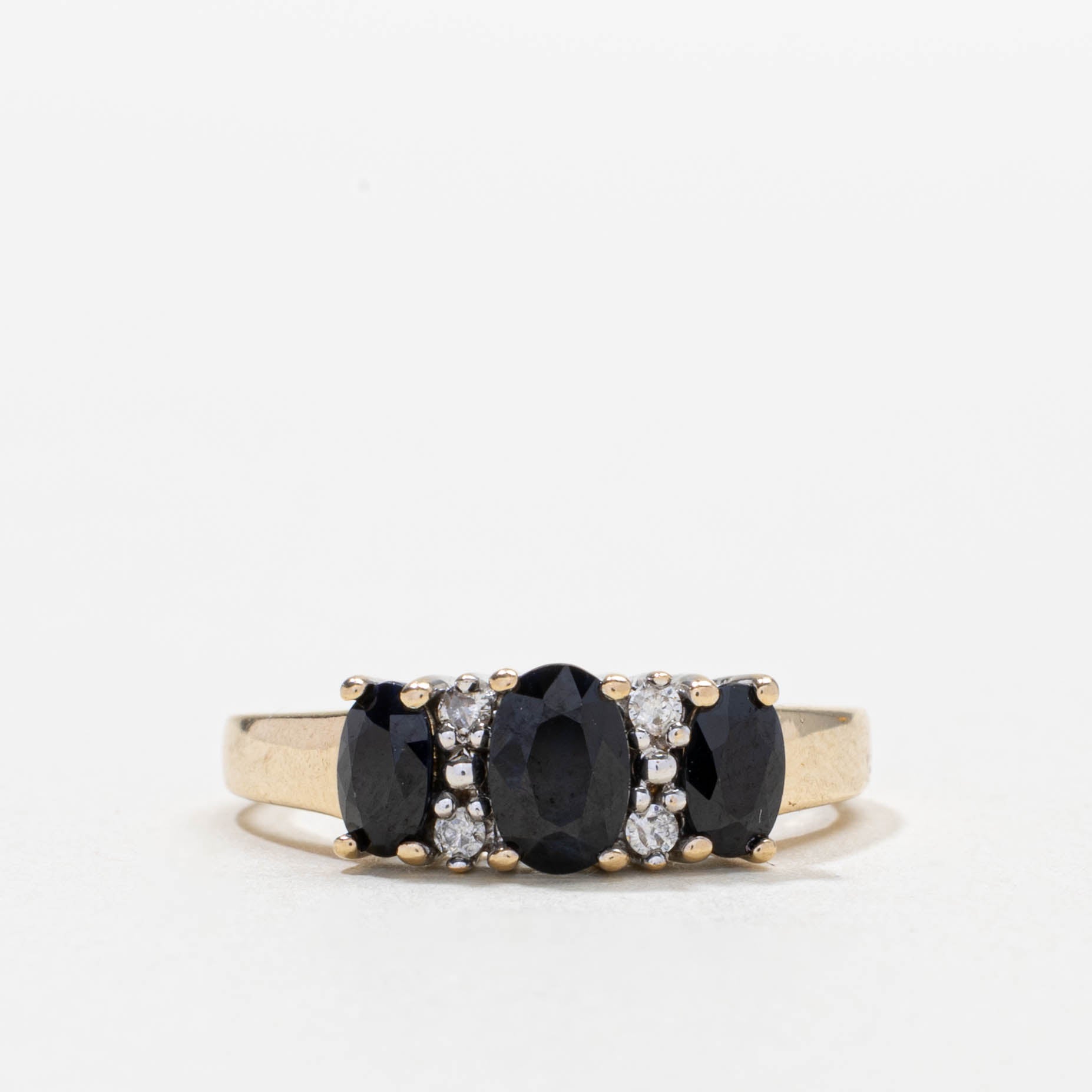 10k Three Stone Sapphire & Diamond Accented Ring | SZ 6.25