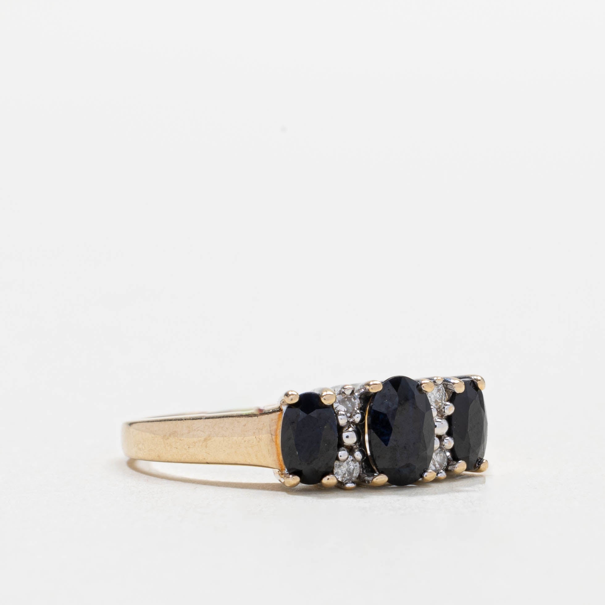 10k Three Stone Sapphire & Diamond Accented Ring | SZ 6.25