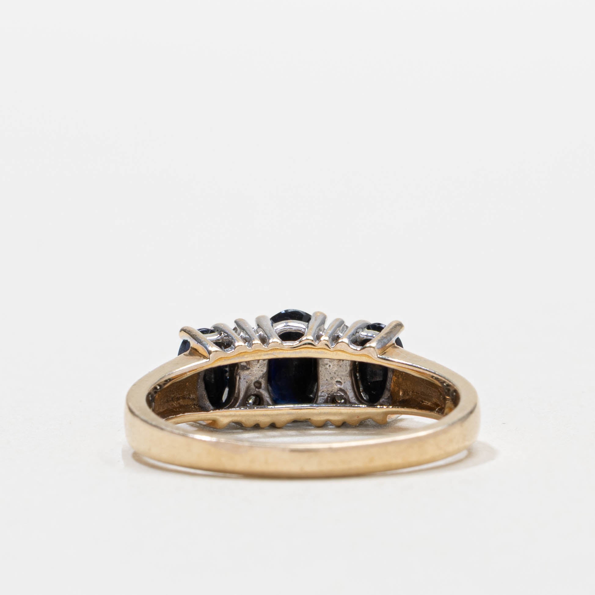 10k Three Stone Sapphire & Diamond Accented Ring | SZ 6.25
