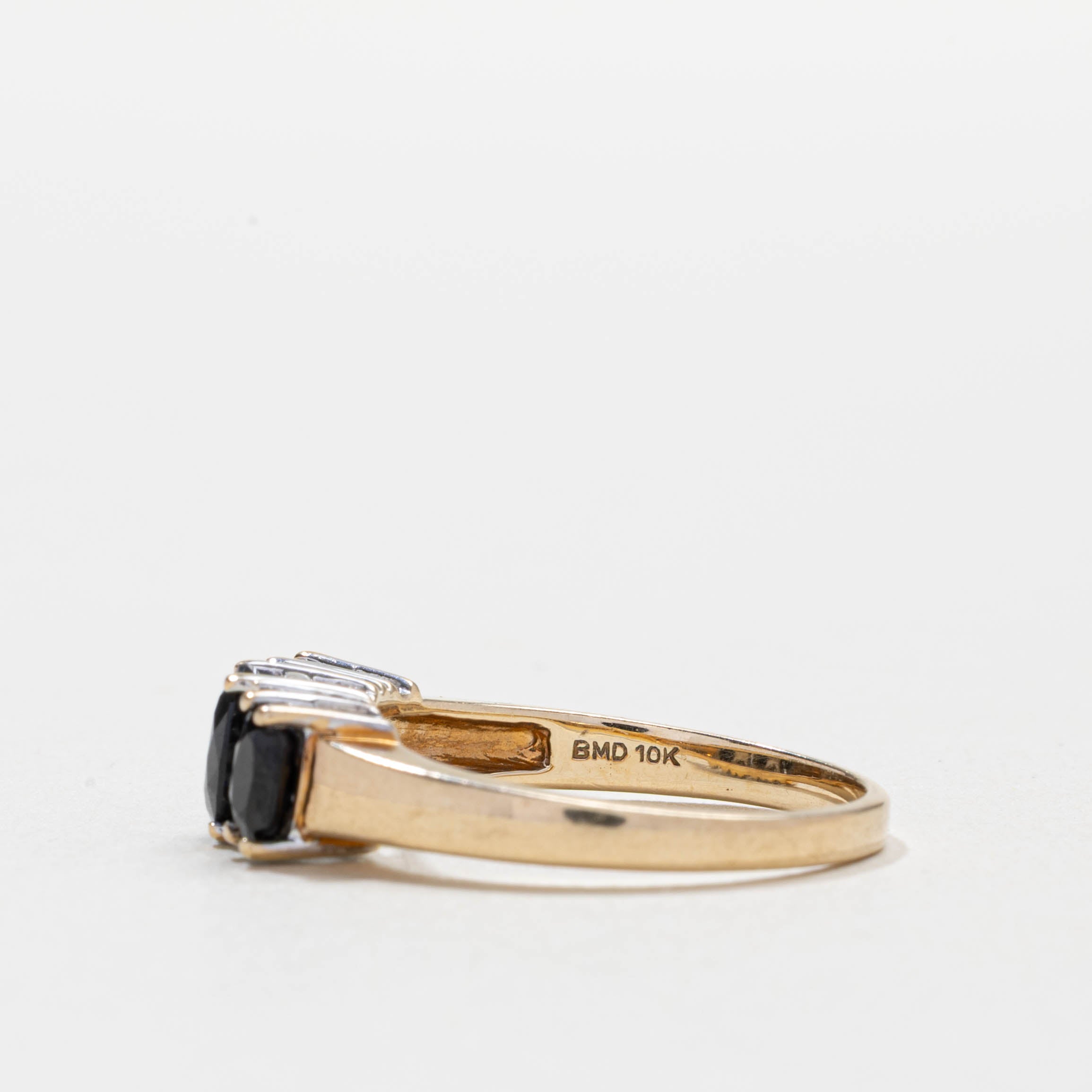 10k Three Stone Sapphire & Diamond Accented Ring | SZ 6.25