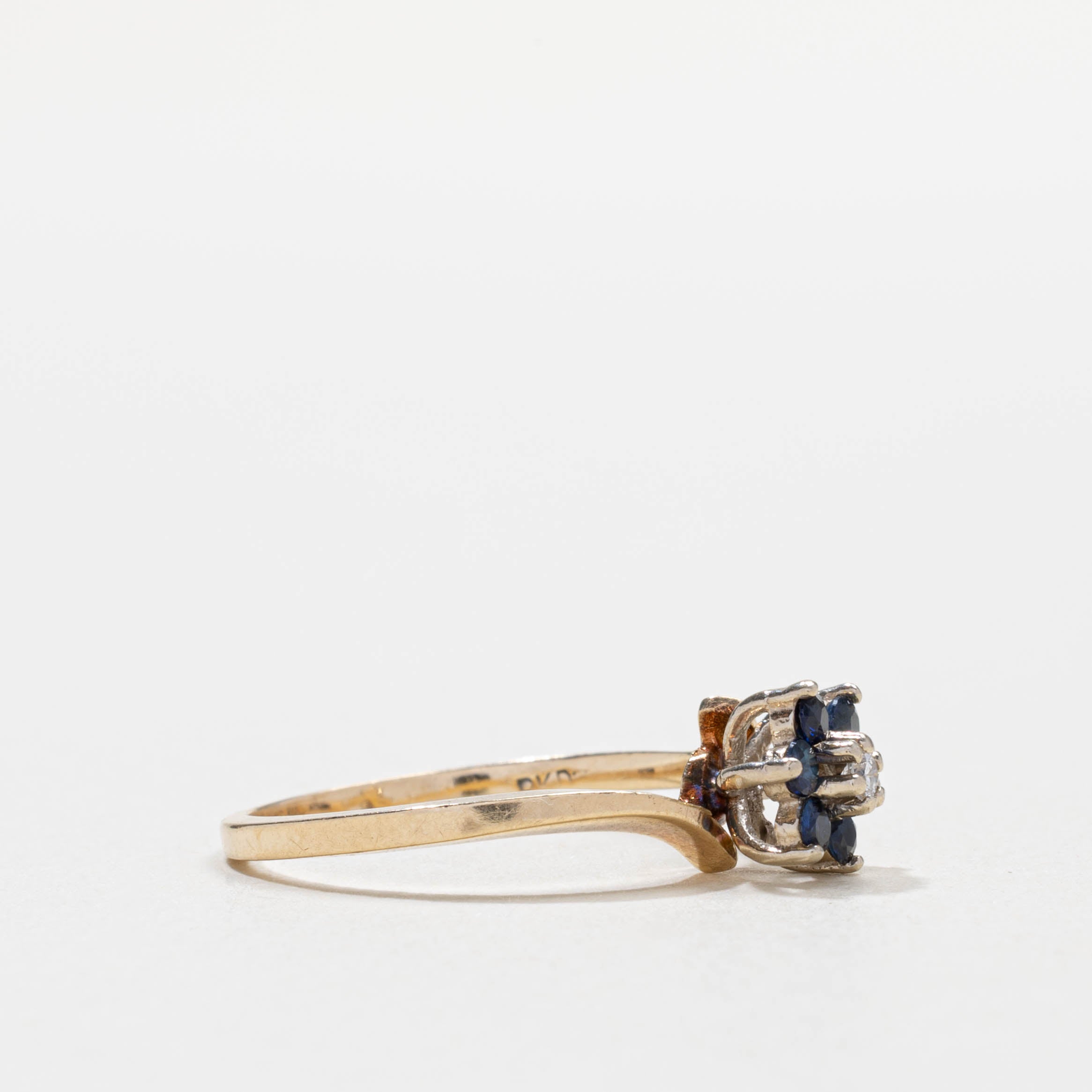 10k Sapphire & Diamond Floral Cluster Bypass Ring | SZ 6
