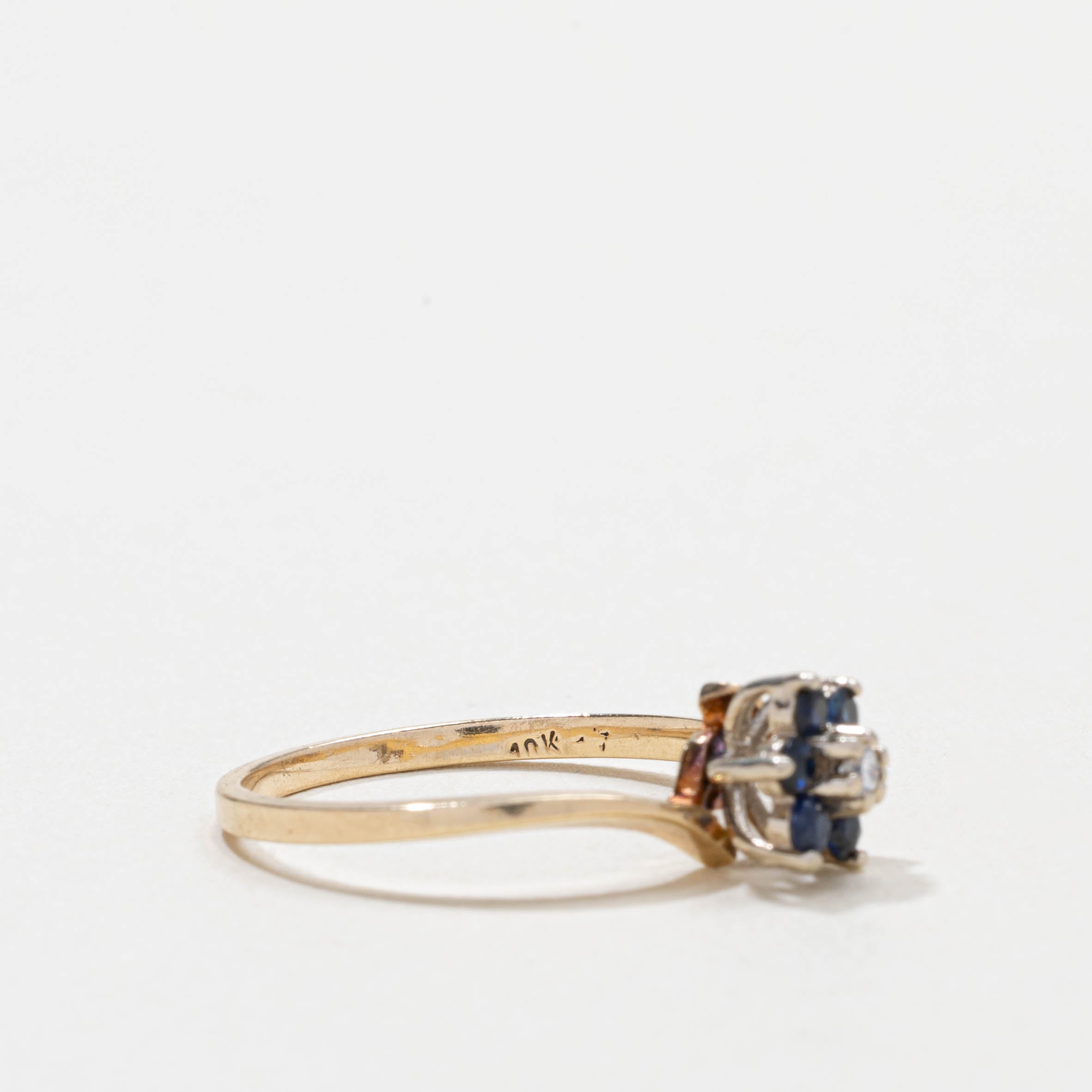 10k Sapphire & Diamond Floral Cluster Bypass Ring | SZ 6