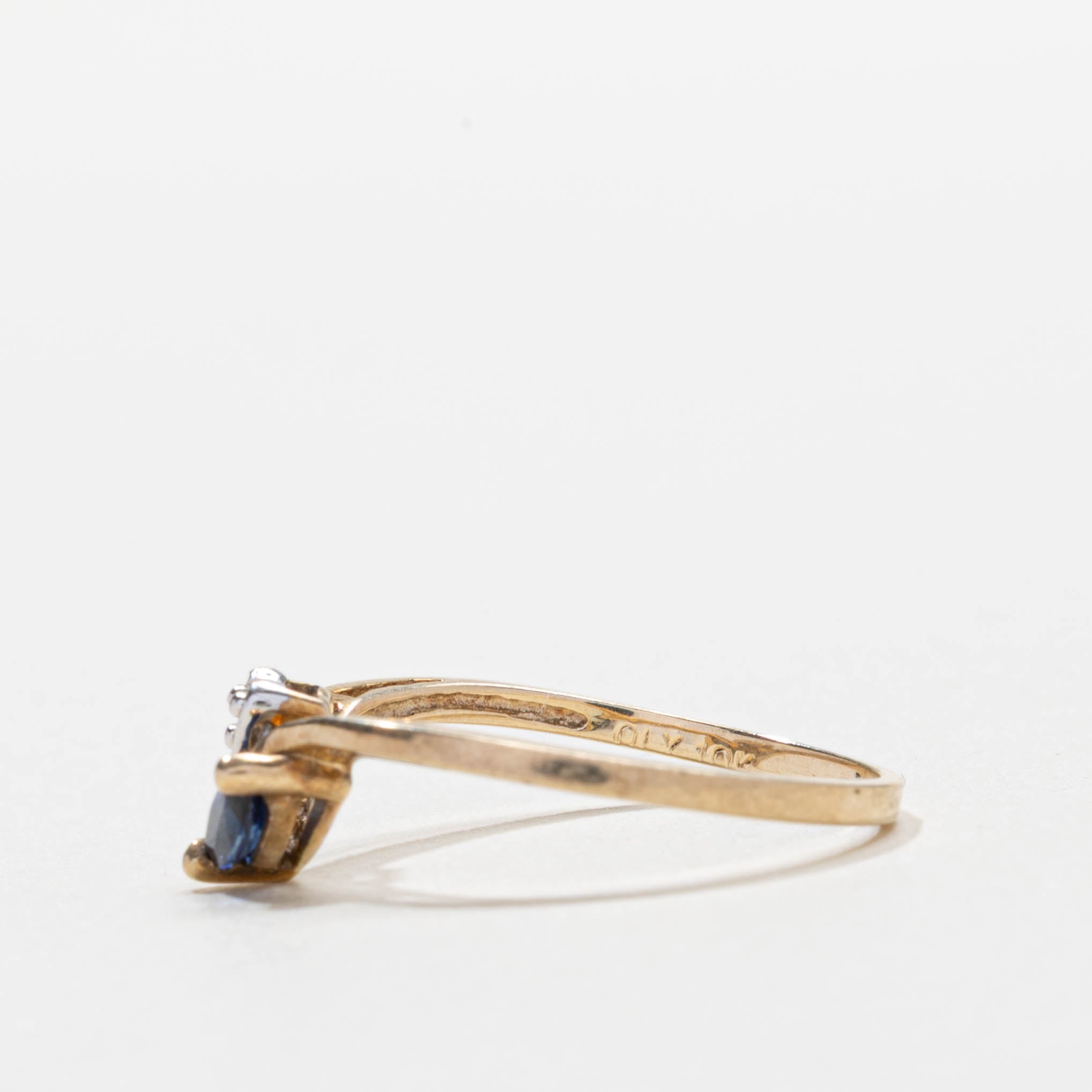 10k Sapphire & Diamond Heart Chevron Ring | SZ 6.25