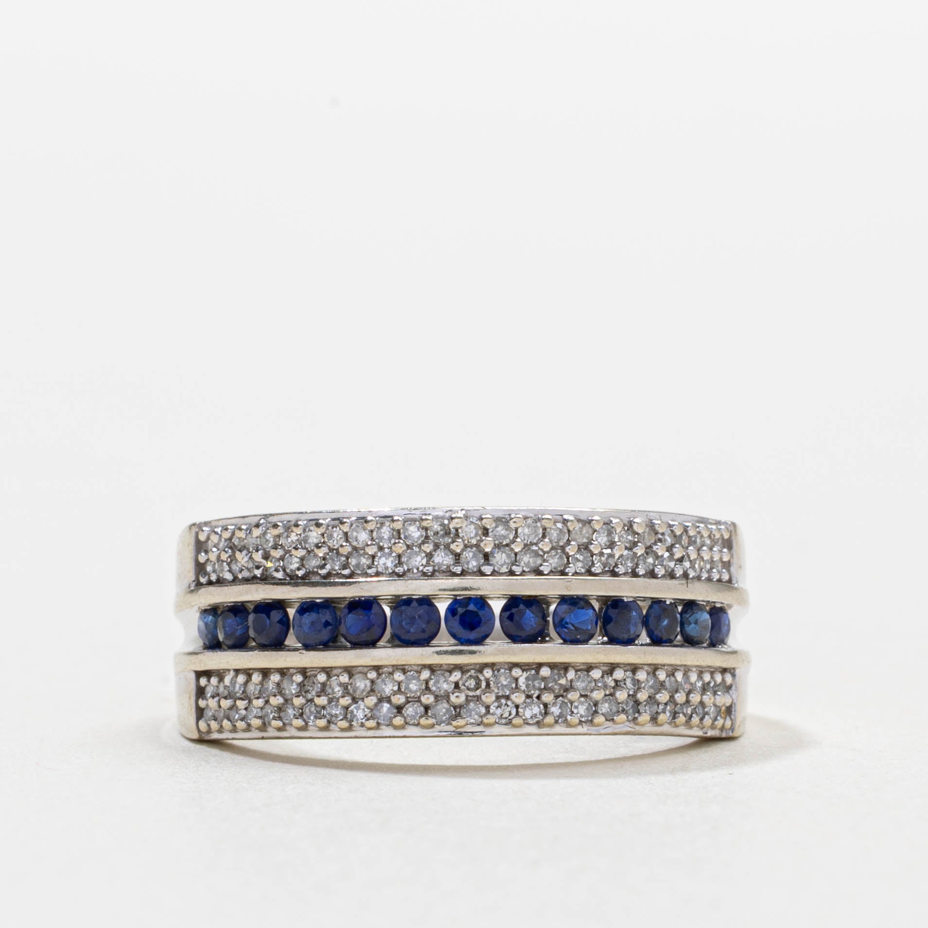 10k Sapphire & Diamond Multi Row Band | SZ 7.25