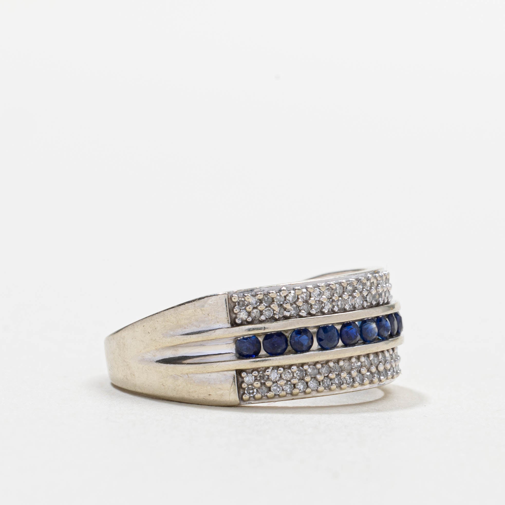 10k Sapphire & Diamond Multi Row Band | SZ 7.25