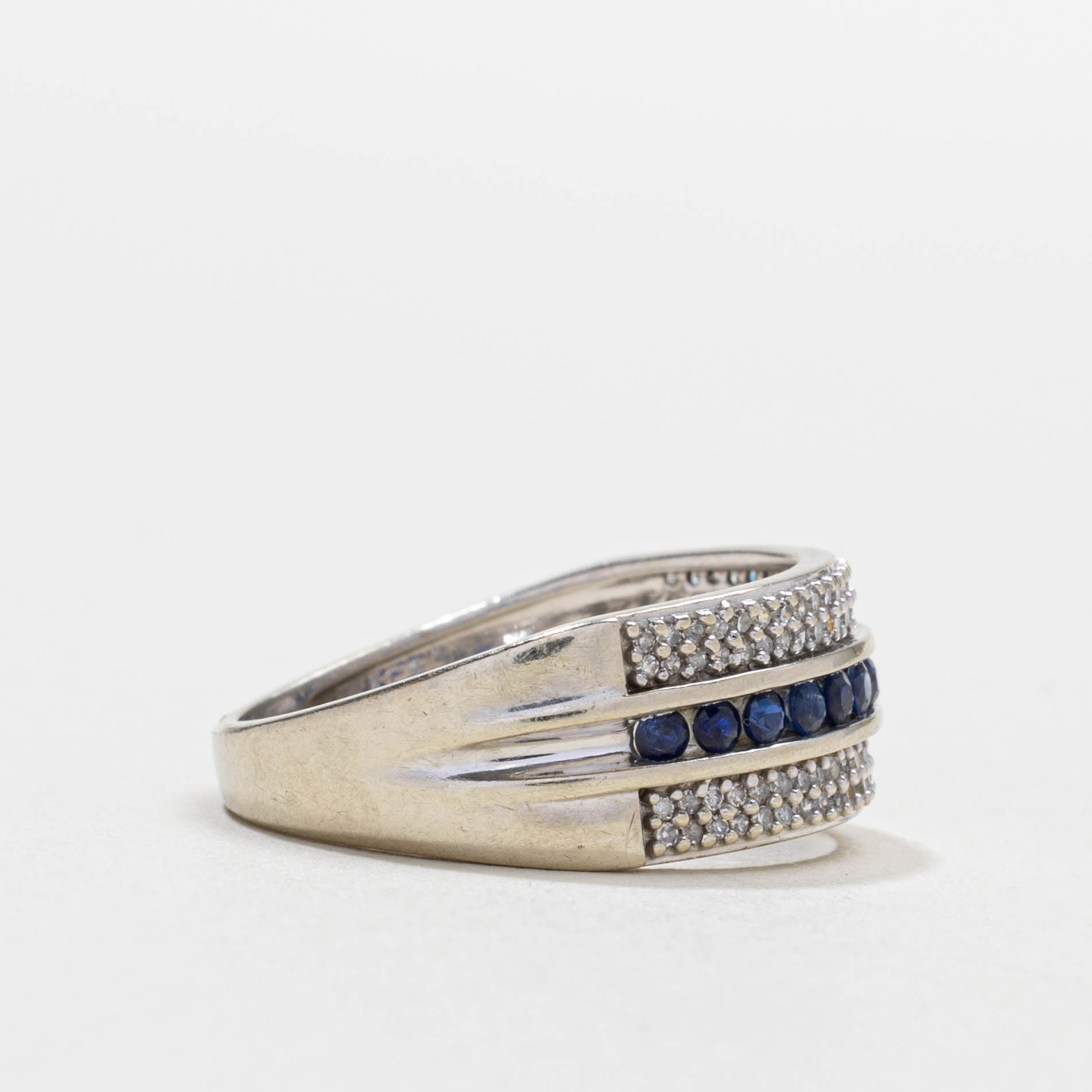 10k Sapphire & Diamond Multi Row Band | SZ 7.25