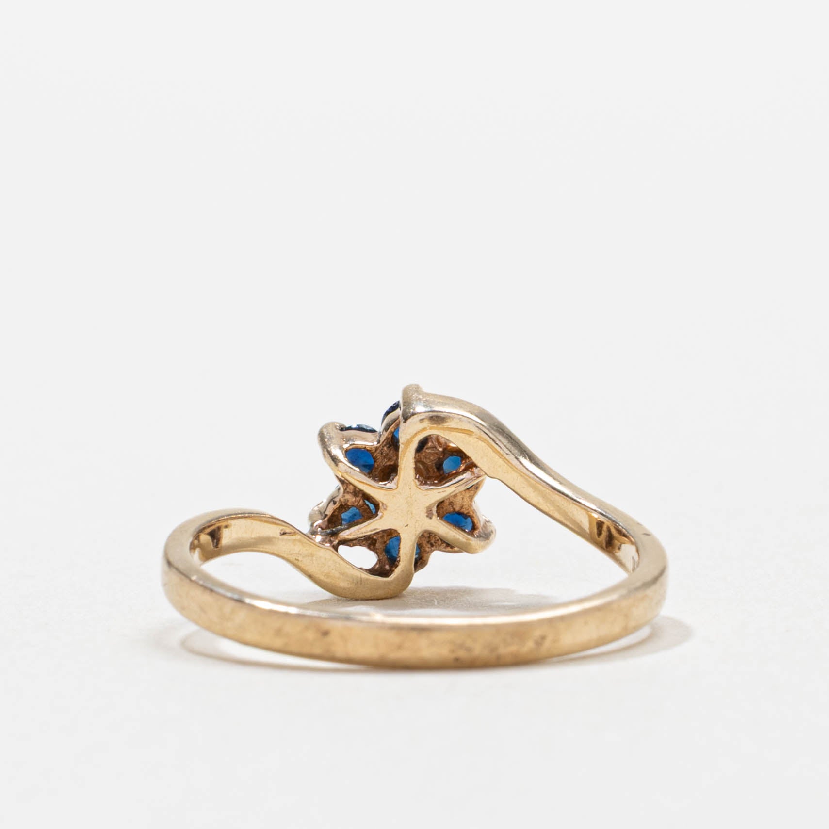 10k Sapphire & Diamond Floral Cluster Bypass Ring | SZ 5