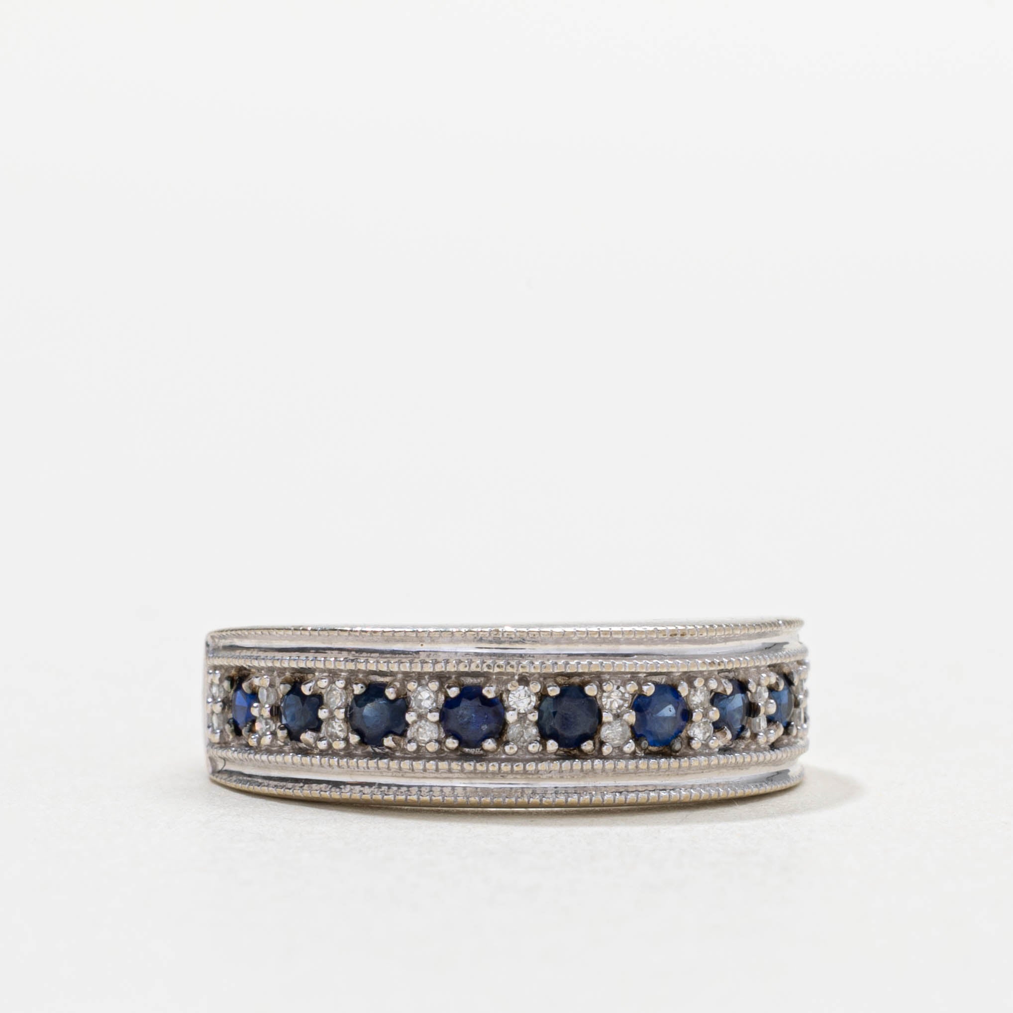 10k Semi Eternity Sapphire & Diamond Milgrain Band | SZ 6