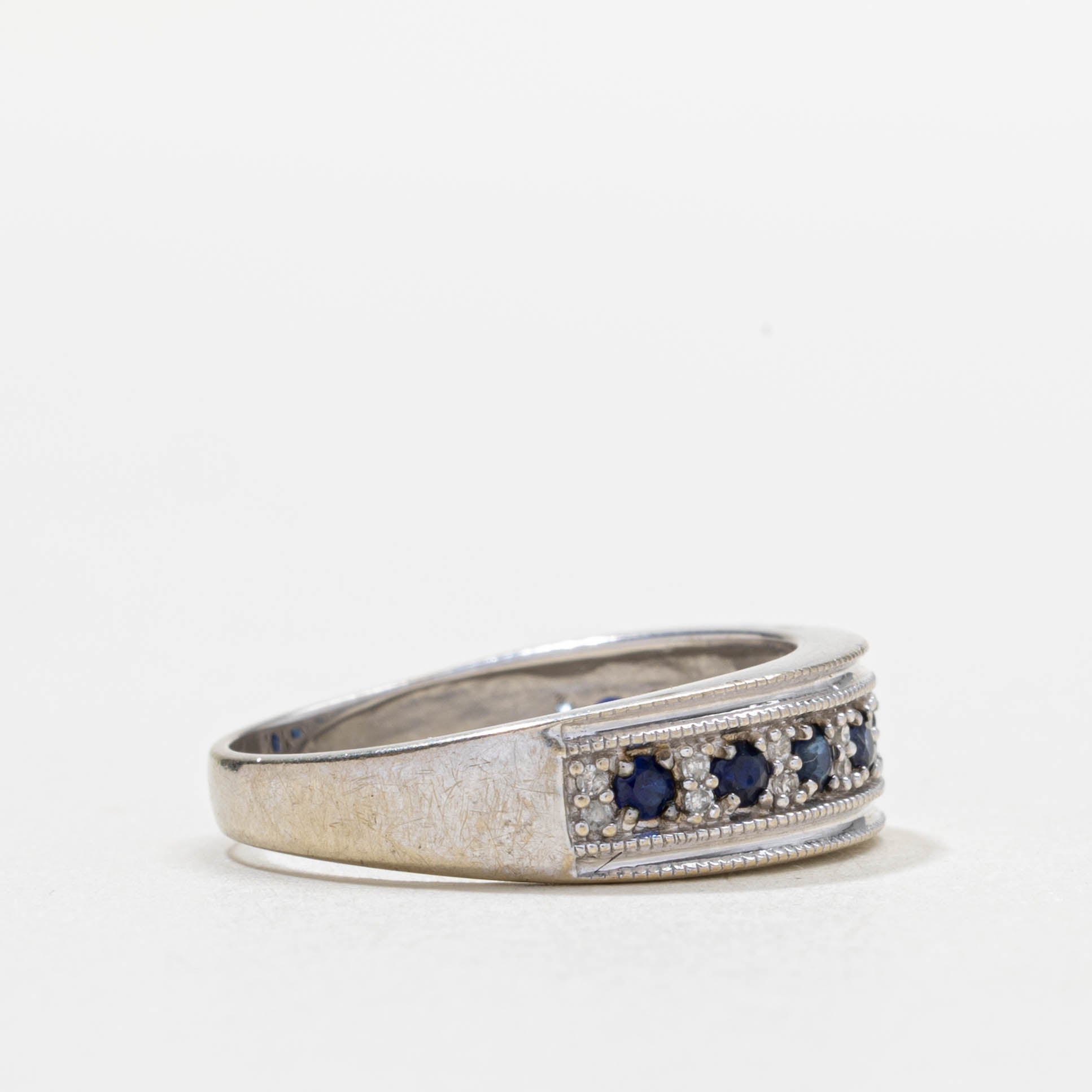 10k Semi Eternity Sapphire & Diamond Milgrain Band | SZ 6