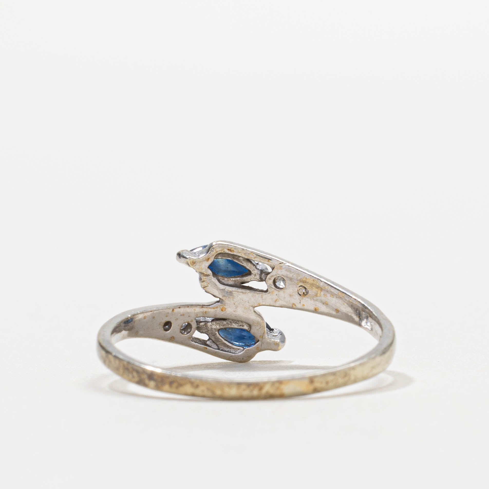 10k Two Stone Marquise Cut Sapphire & Diamond Bypass Ring | SZ 7.25