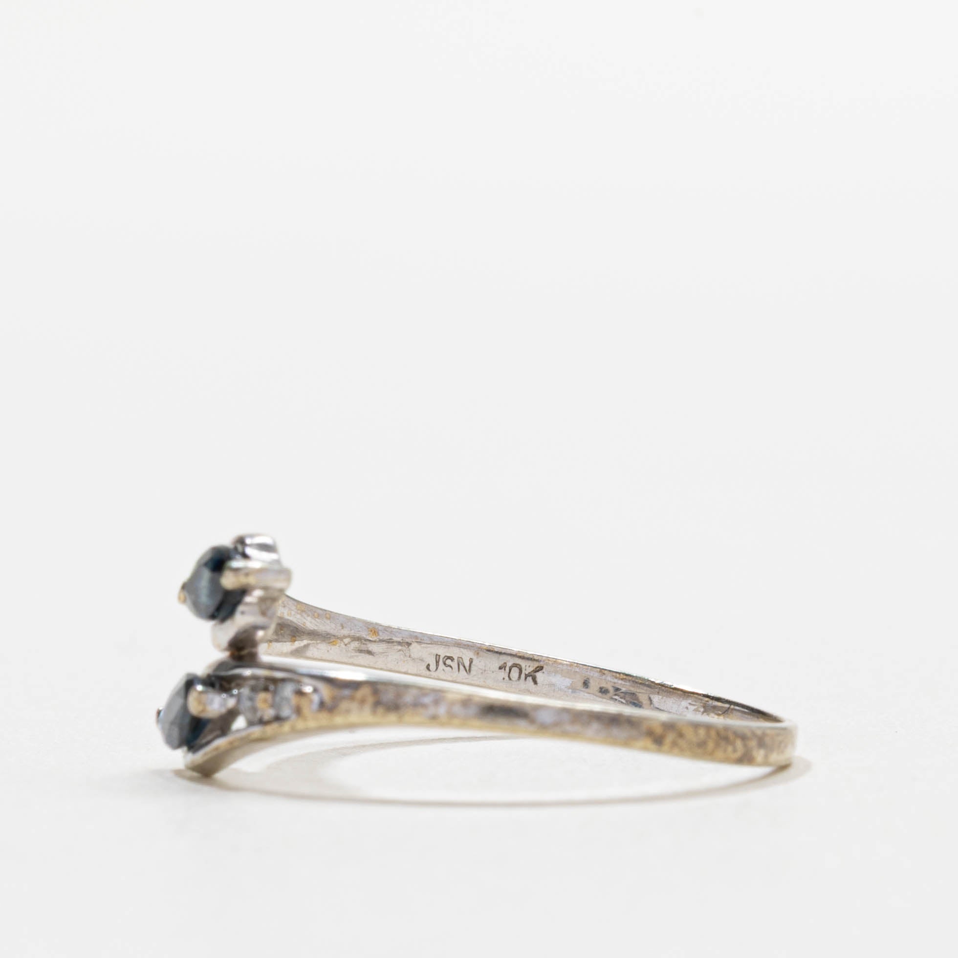 10k Two Stone Marquise Cut Sapphire & Diamond Bypass Ring | SZ 7.25