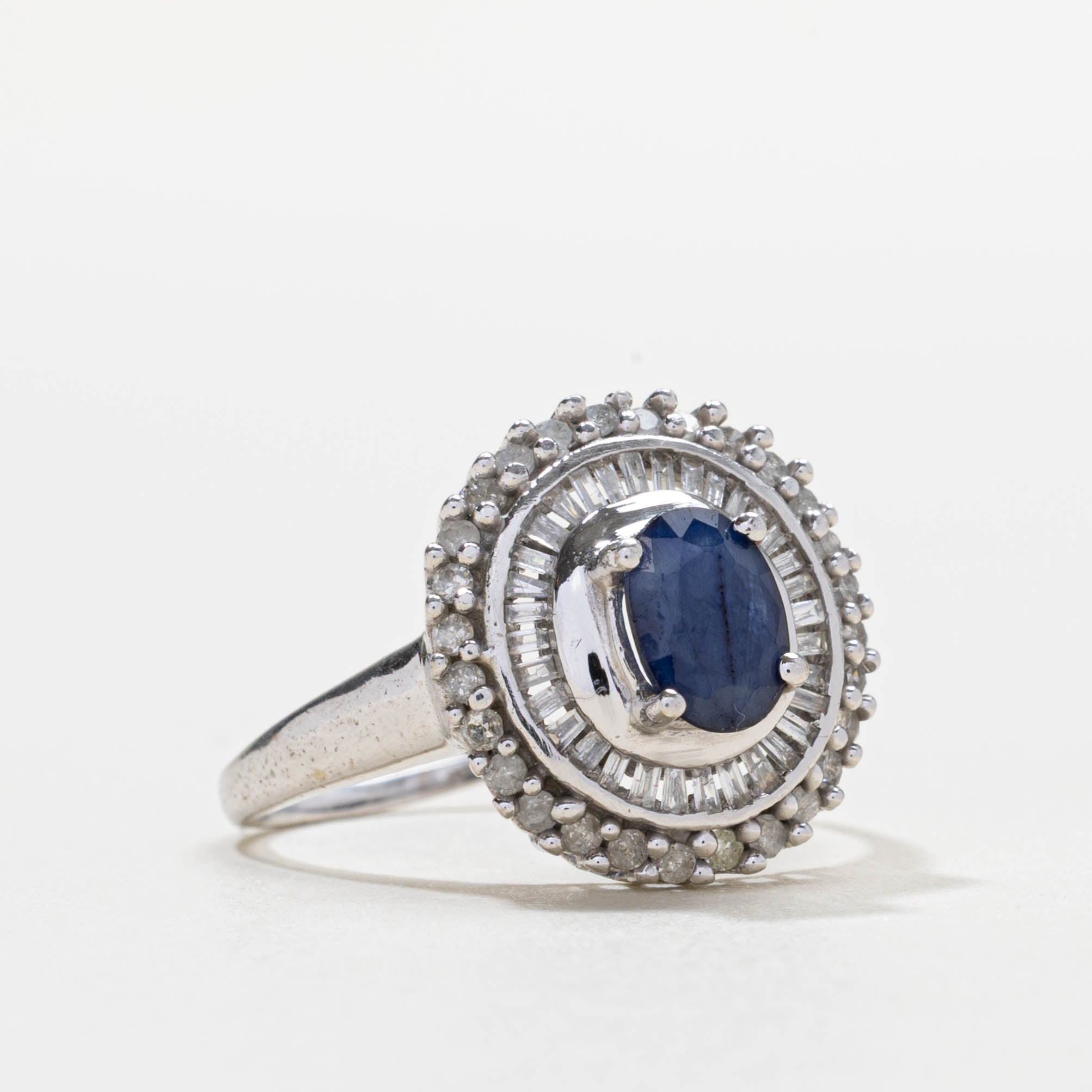 14k Oval Cut Sapphire & Diamond Double Halo Ring | SZ 7