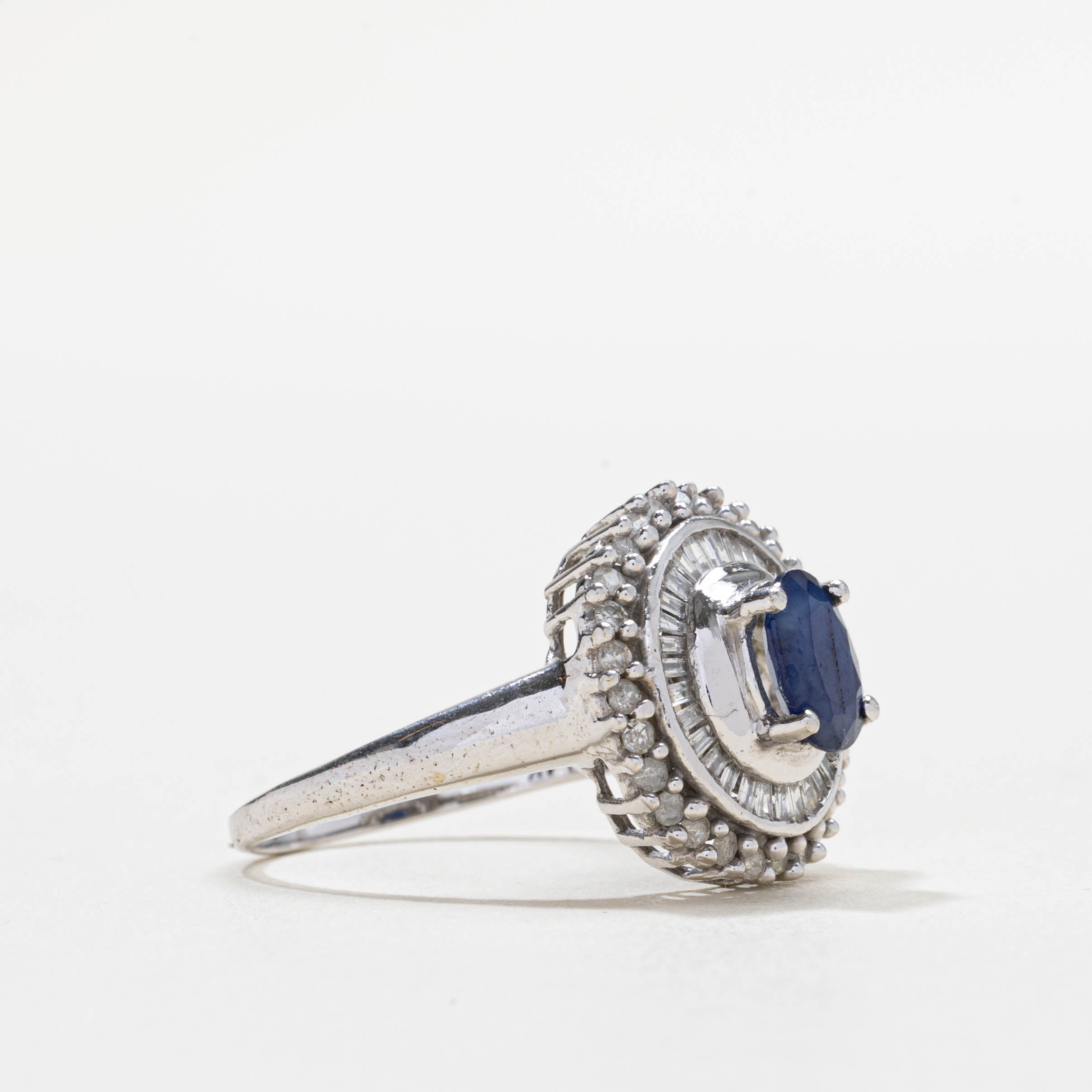 14k Oval Cut Sapphire & Diamond Double Halo Ring | SZ 7