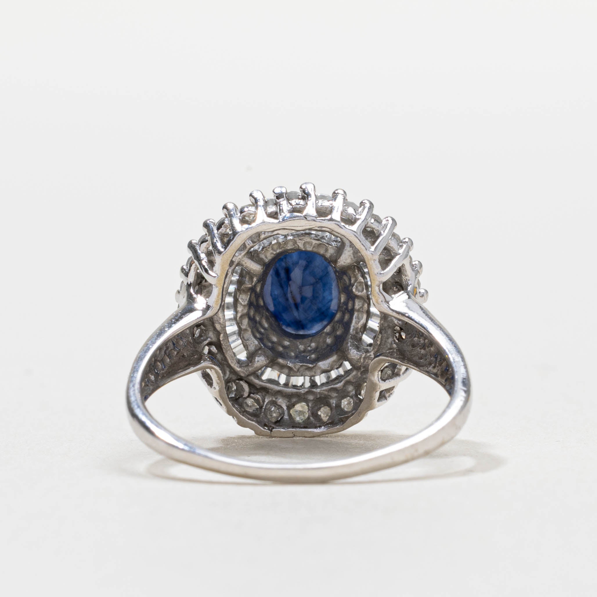 14k Oval Cut Sapphire & Diamond Double Halo Ring | SZ 7