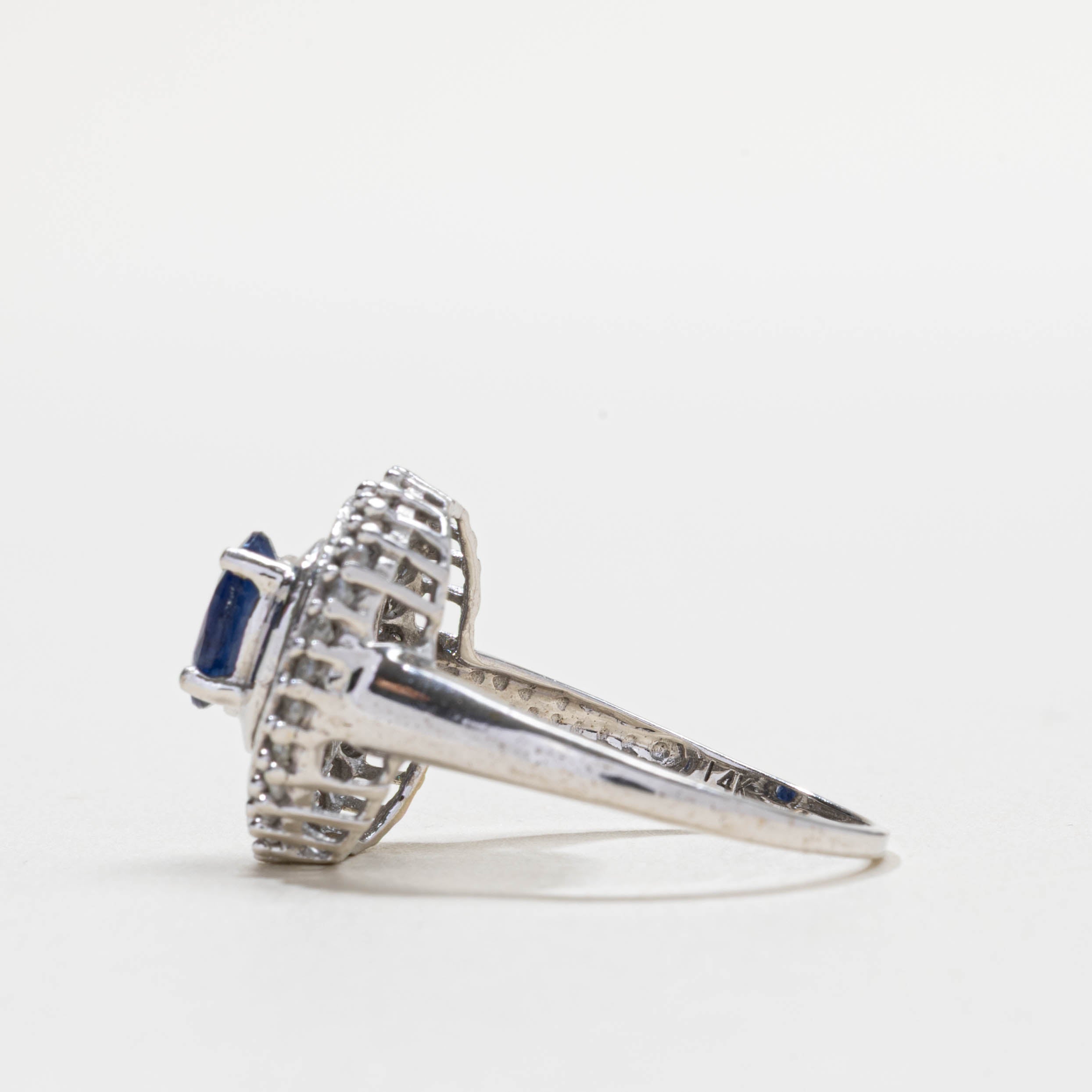 14k Oval Cut Sapphire & Diamond Double Halo Ring | SZ 7