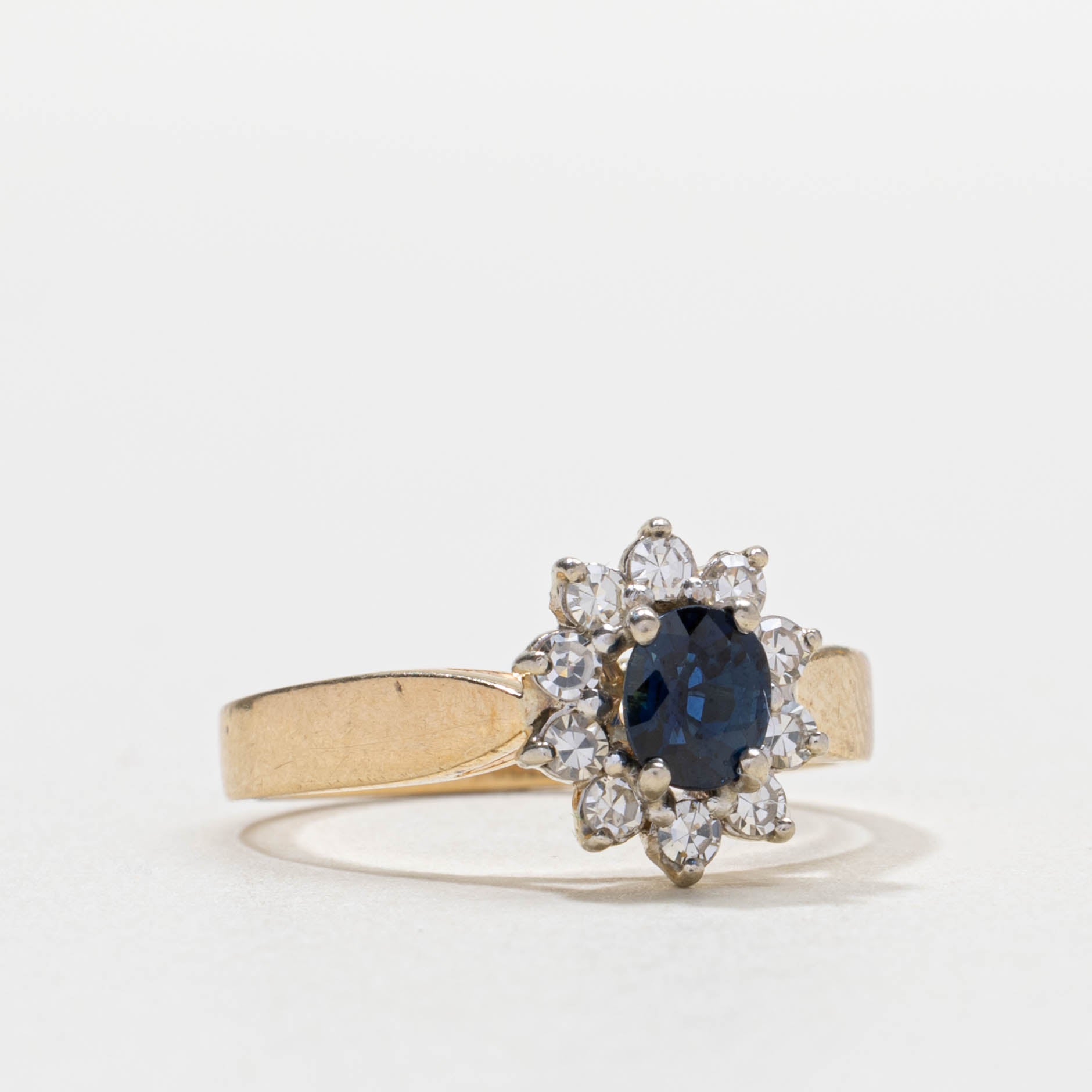 14k Sapphire & Diamond Petal Halo Ring | SZ 5.5