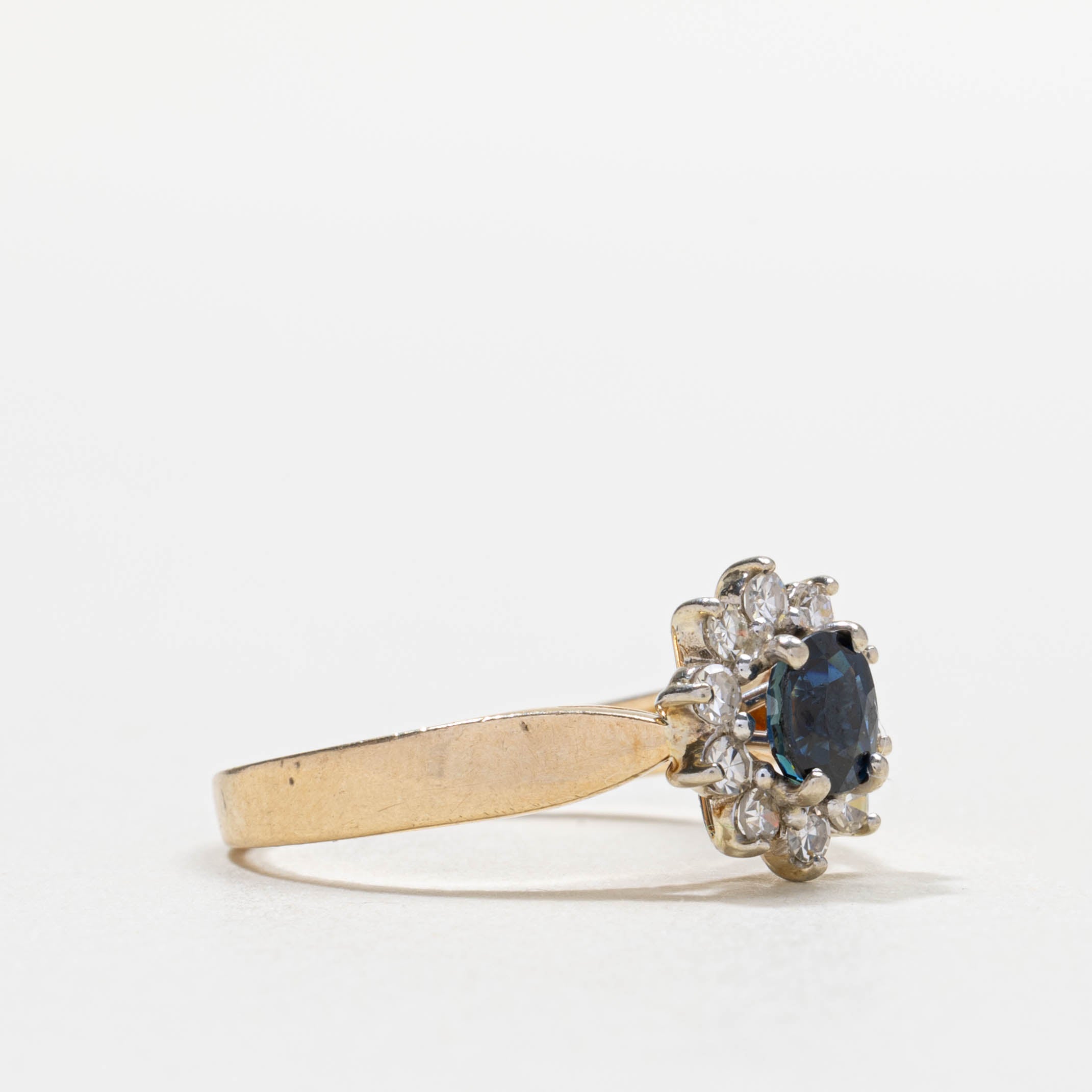 14k Sapphire & Diamond Petal Halo Ring | SZ 5.5