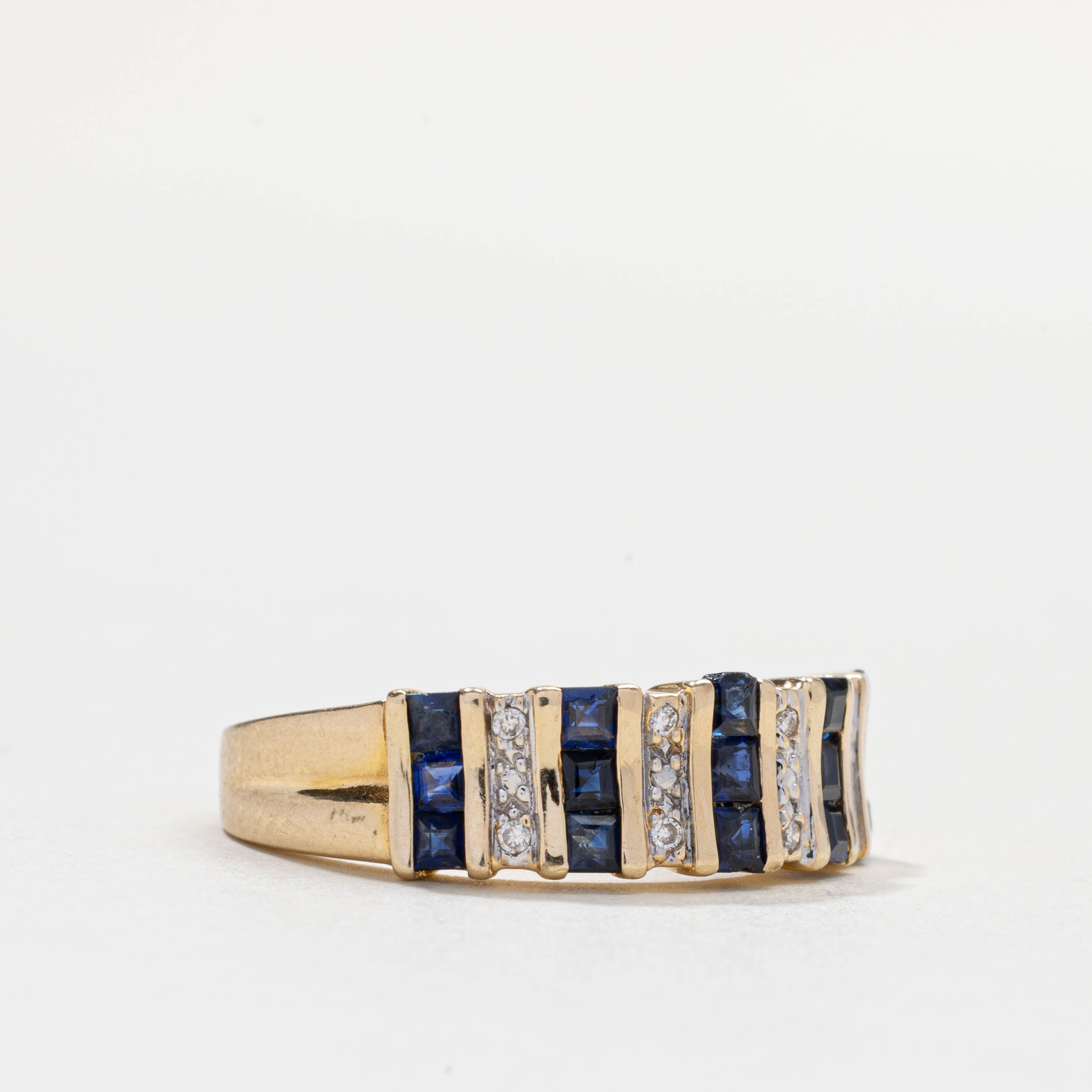 14k Sapphire & Diamond Multi Column Ring | SZ 7.5