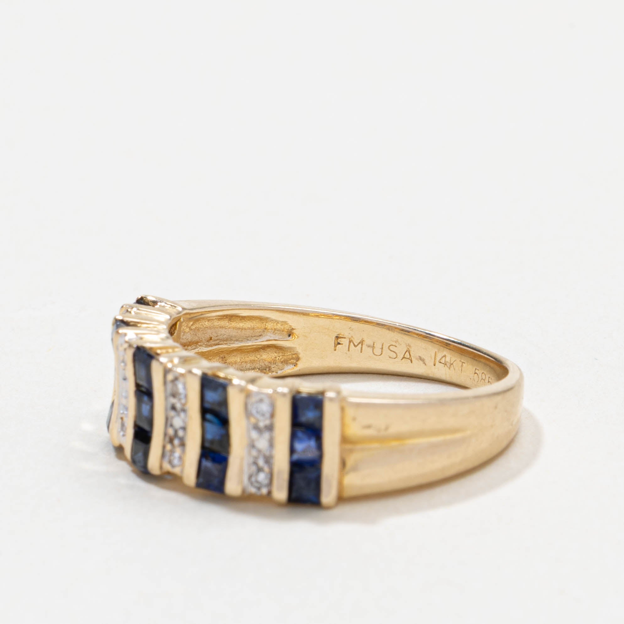 14k Sapphire & Diamond Multi Column Ring | SZ 7.5