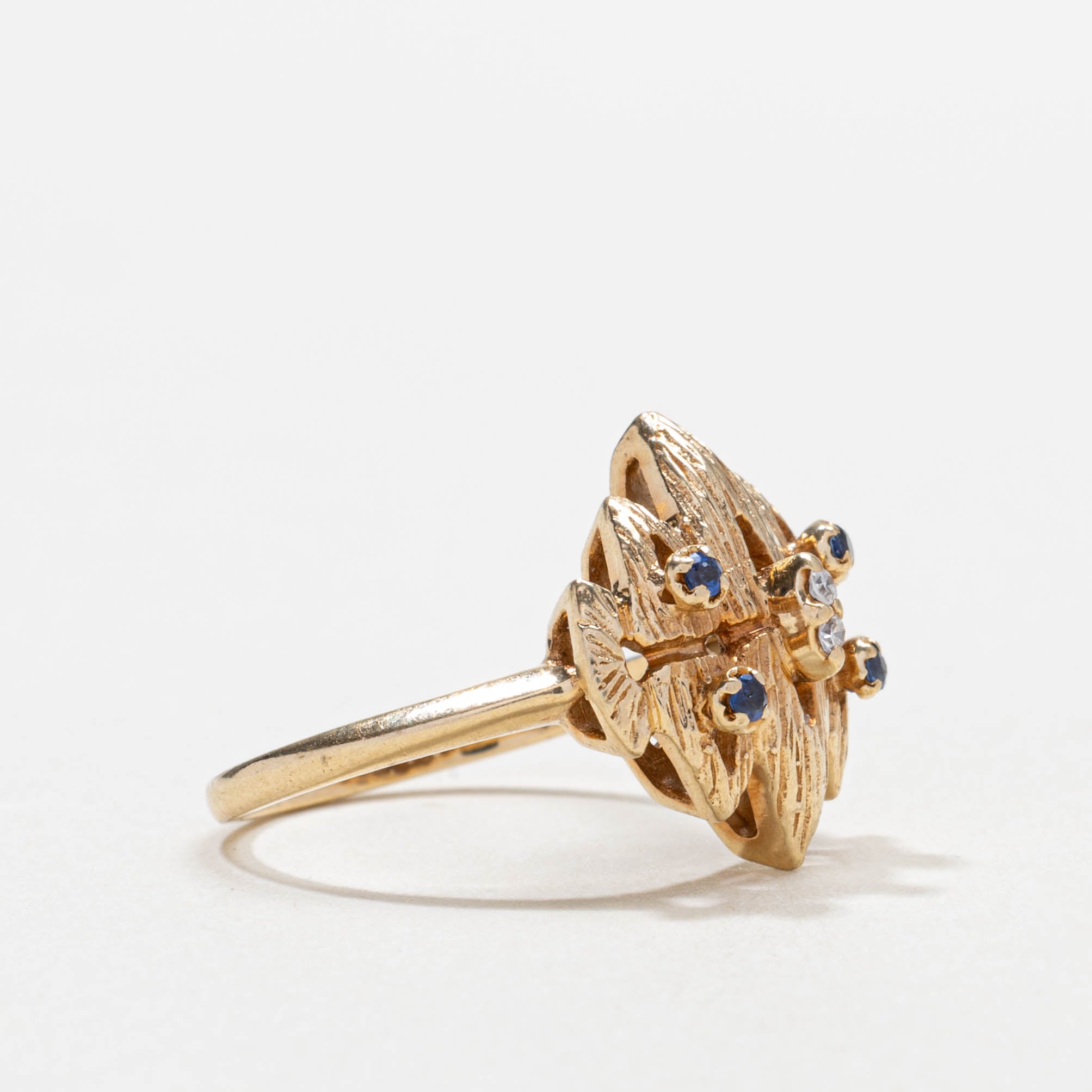 14k Sapphire & Diamond Cluster Textured Abstract Ring | SZ 5