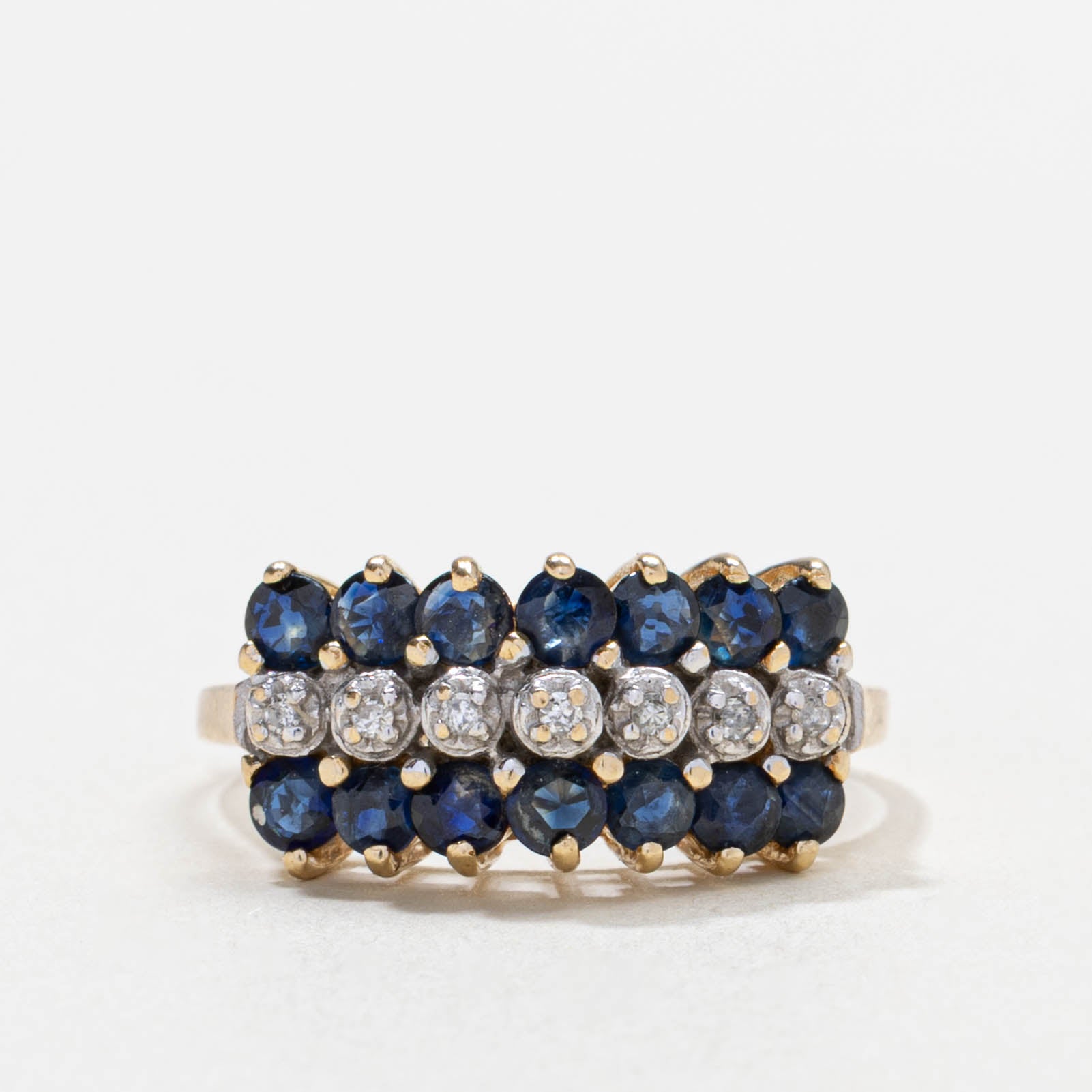 14k Sapphire & Diamond Multi Row Ring | SZ 7