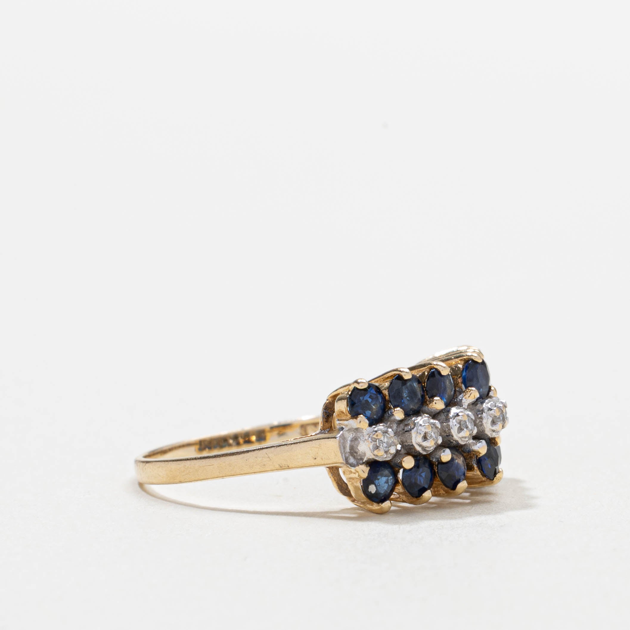 14k Sapphire & Diamond Multi Row Ring | SZ 7