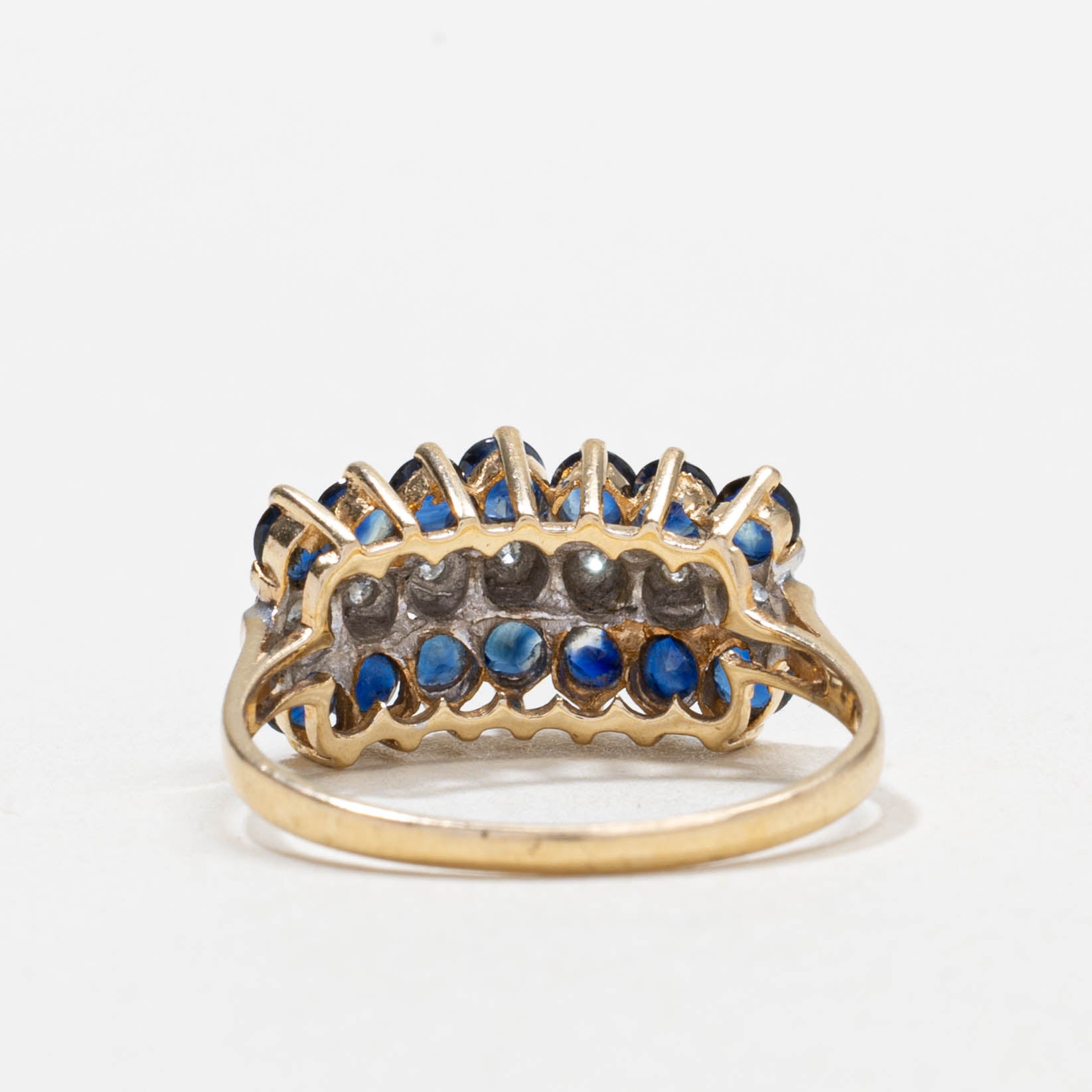 14k Sapphire & Diamond Multi Row Ring | SZ 7