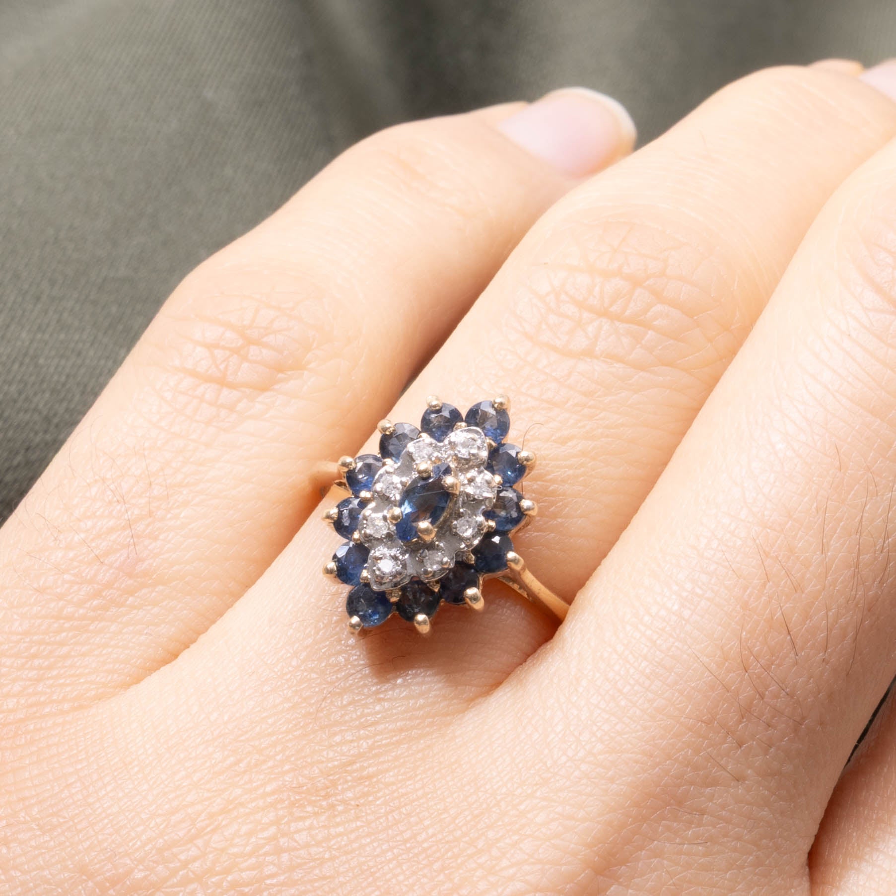 10k Sapphire & Diamond Marquise Cluster Ring | SZ 6
