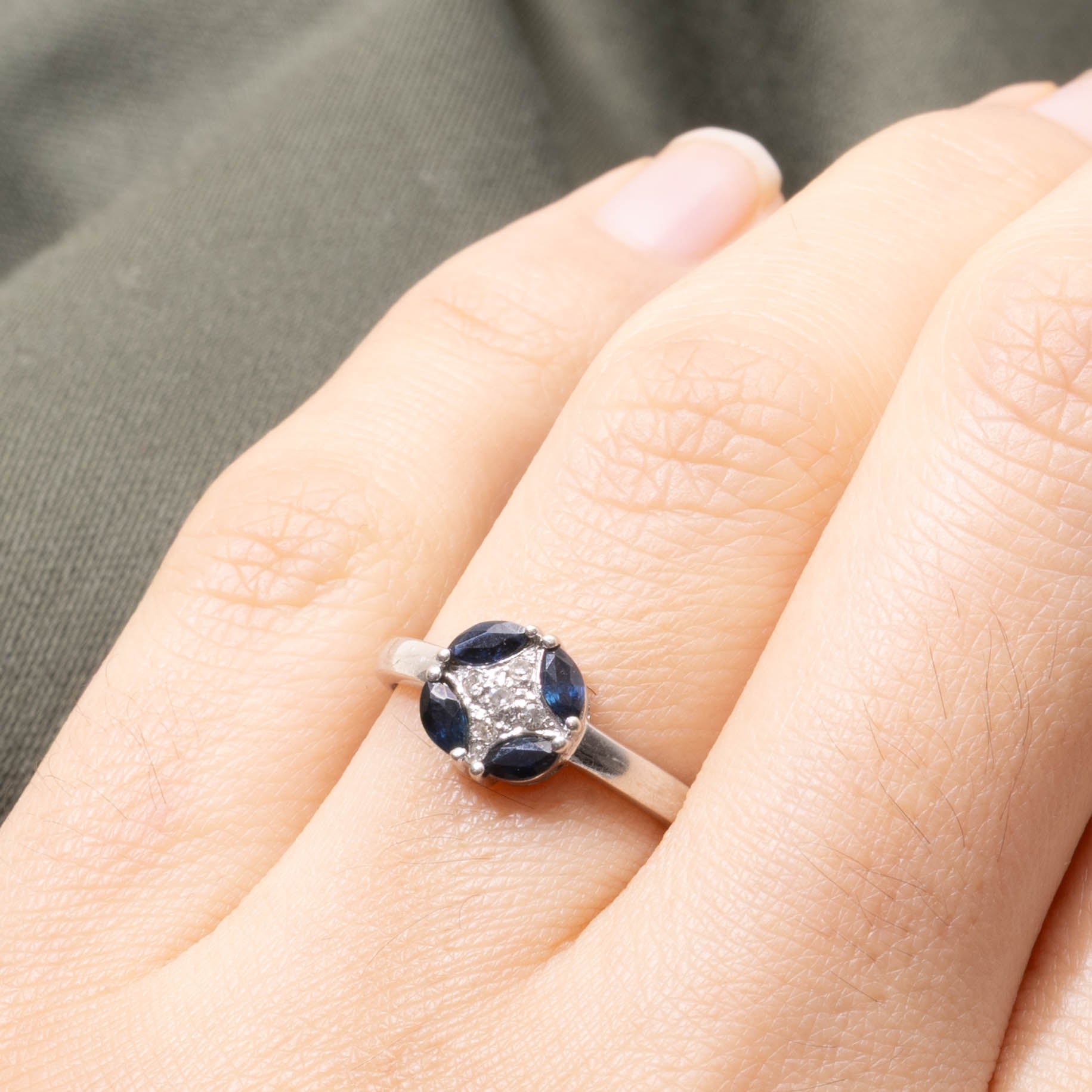 10k Sapphire & Diamond Geometric Cluster Ring | SZ 5.75