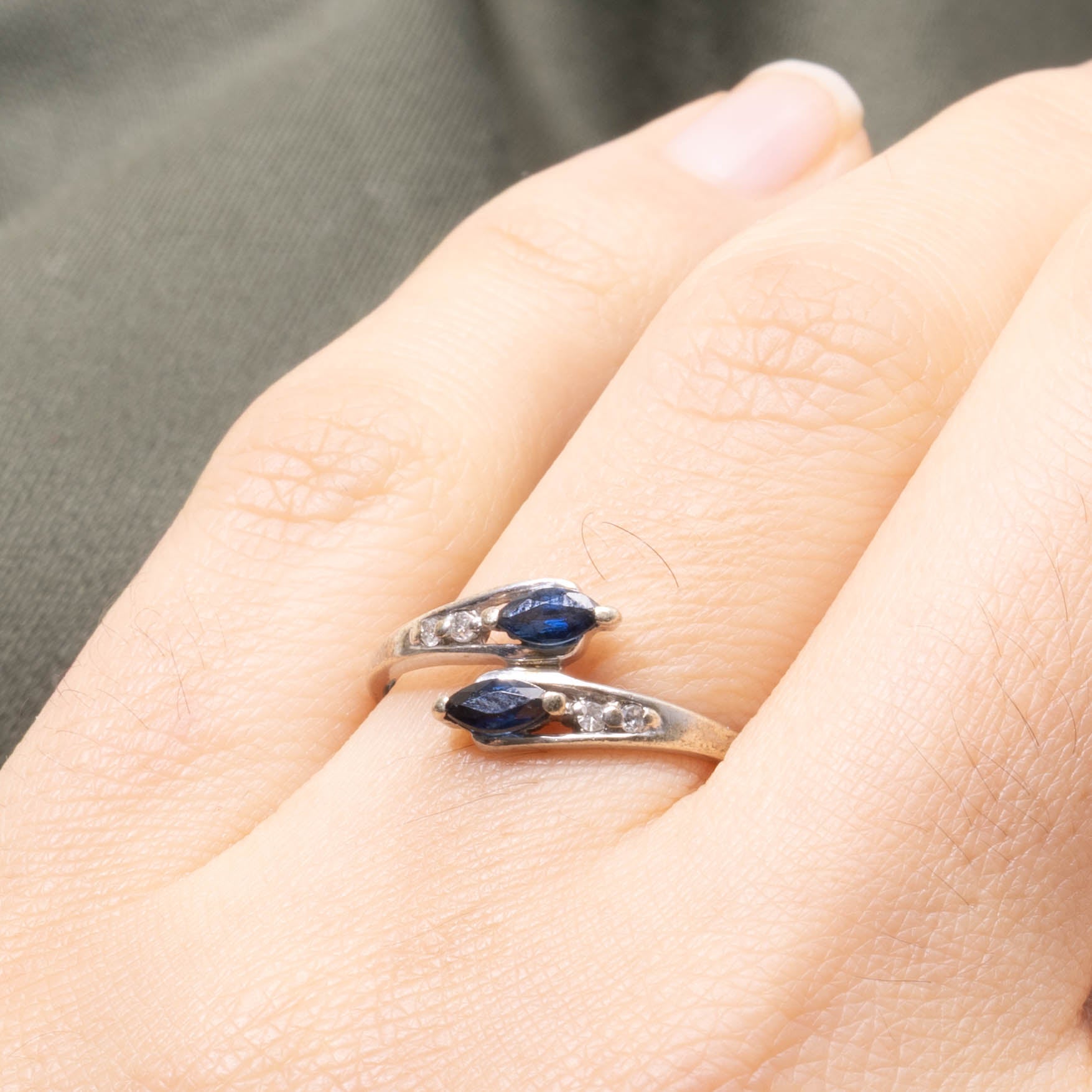 10k Two Stone Marquise Cut Sapphire & Diamond Bypass Ring | SZ 7.25