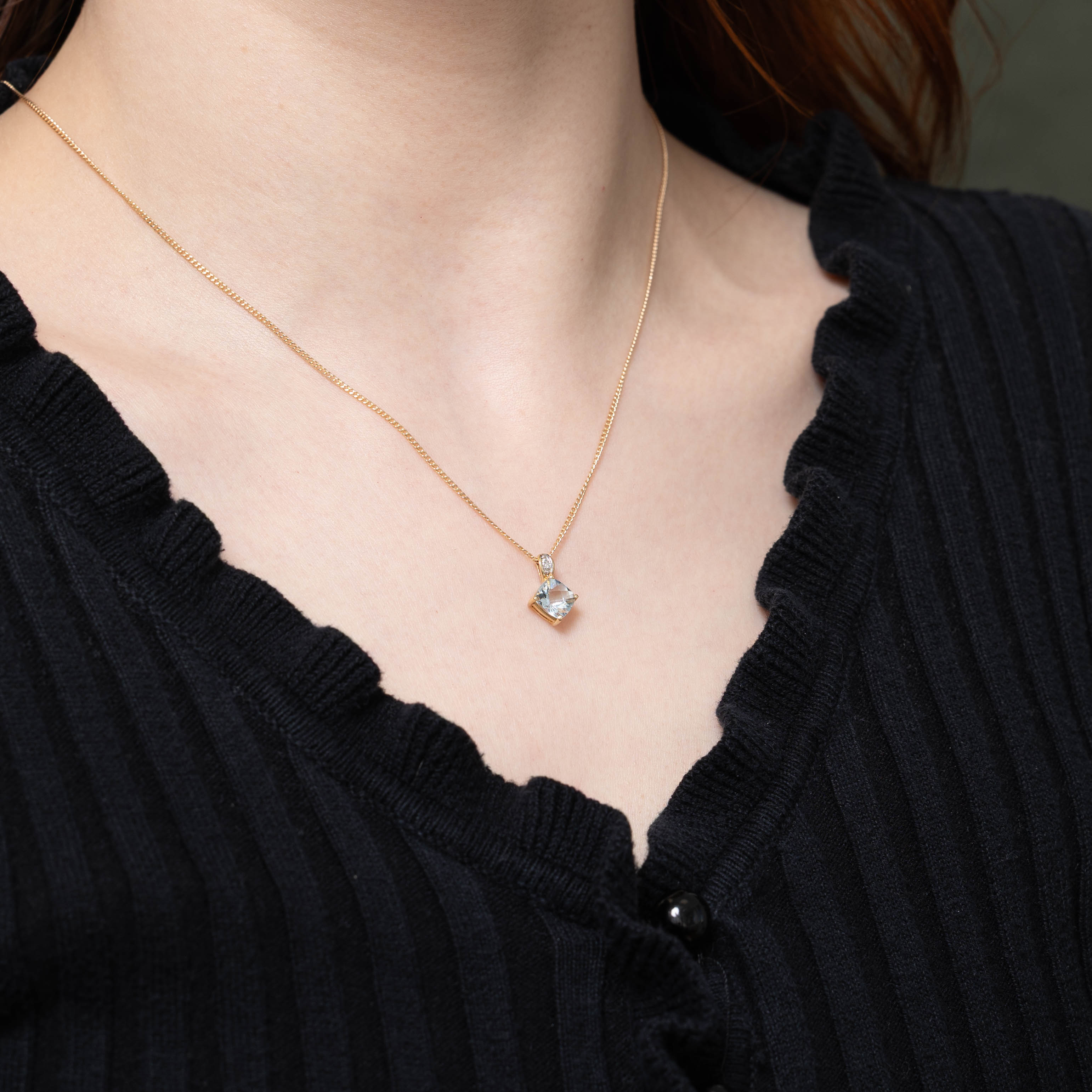10k Aquamarine & Diamond Accented Pendant | 1.14ct, 0.01ctw