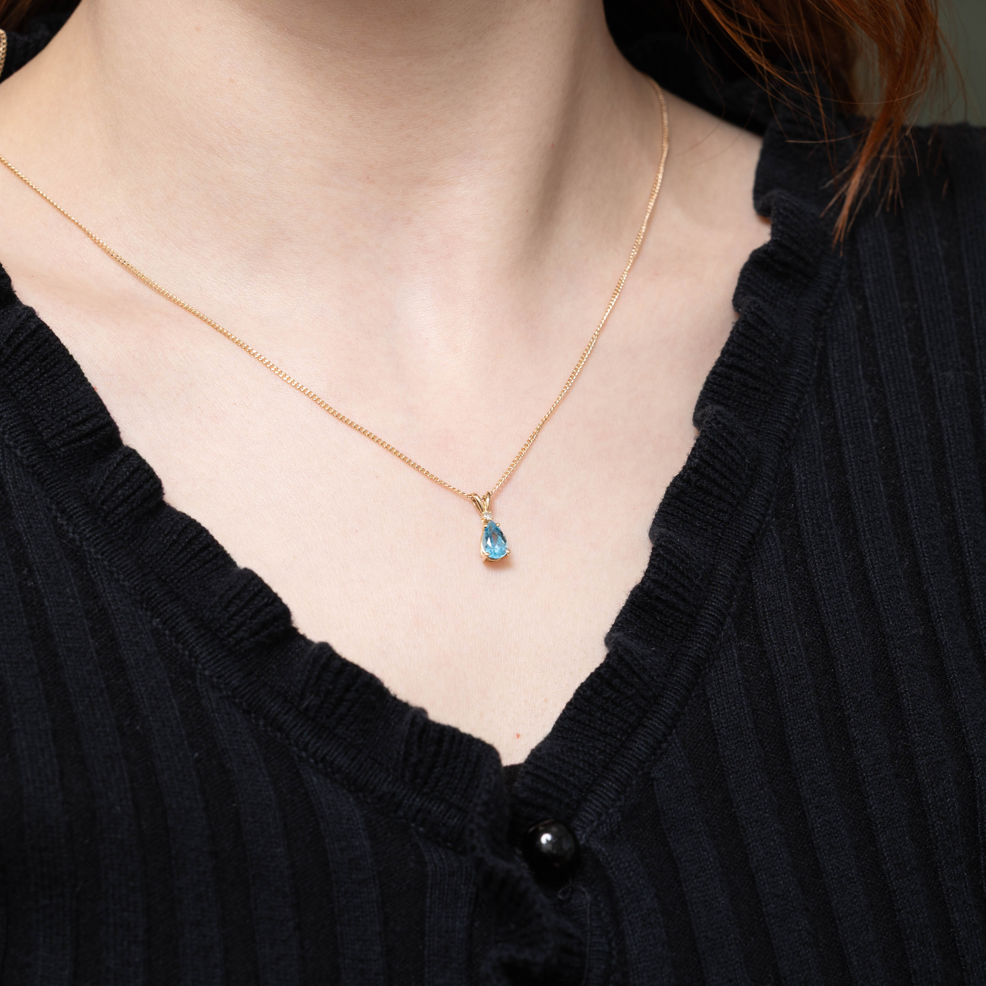 14k Pear Cut Blue Topaz & Diamond Accented Pendant | 0.80ct, 0.01ctw