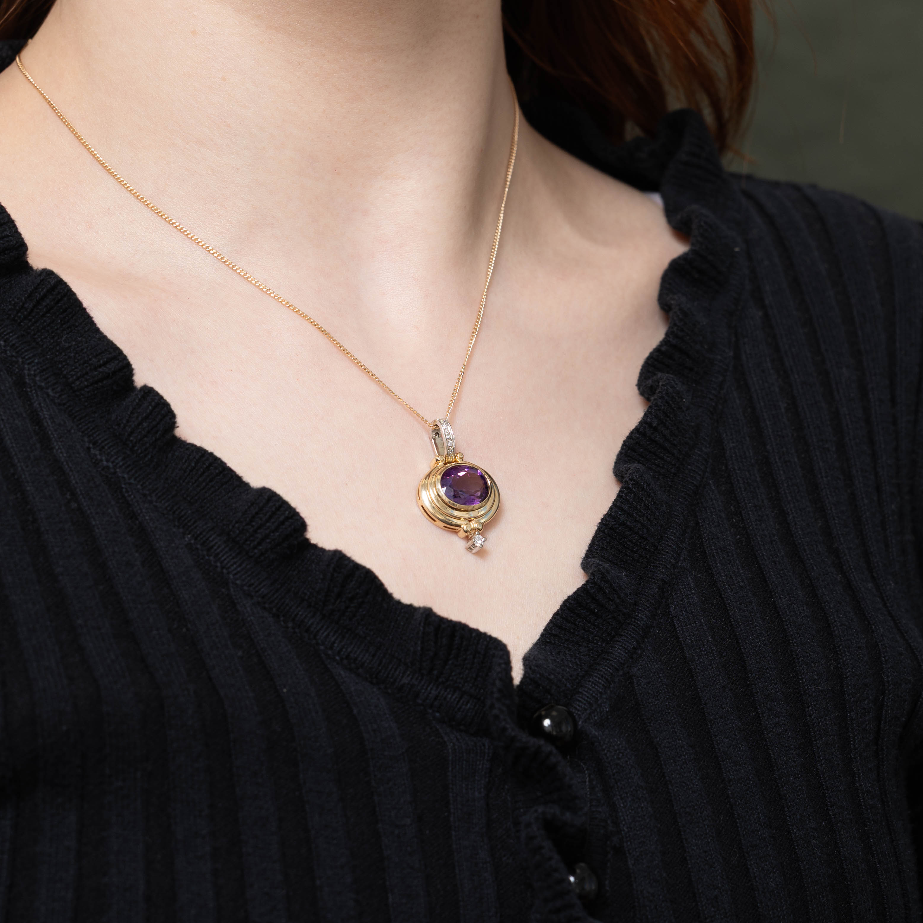 14k East West Amethyst & Diamond Pendant | 3.60ct, 0.06ctw