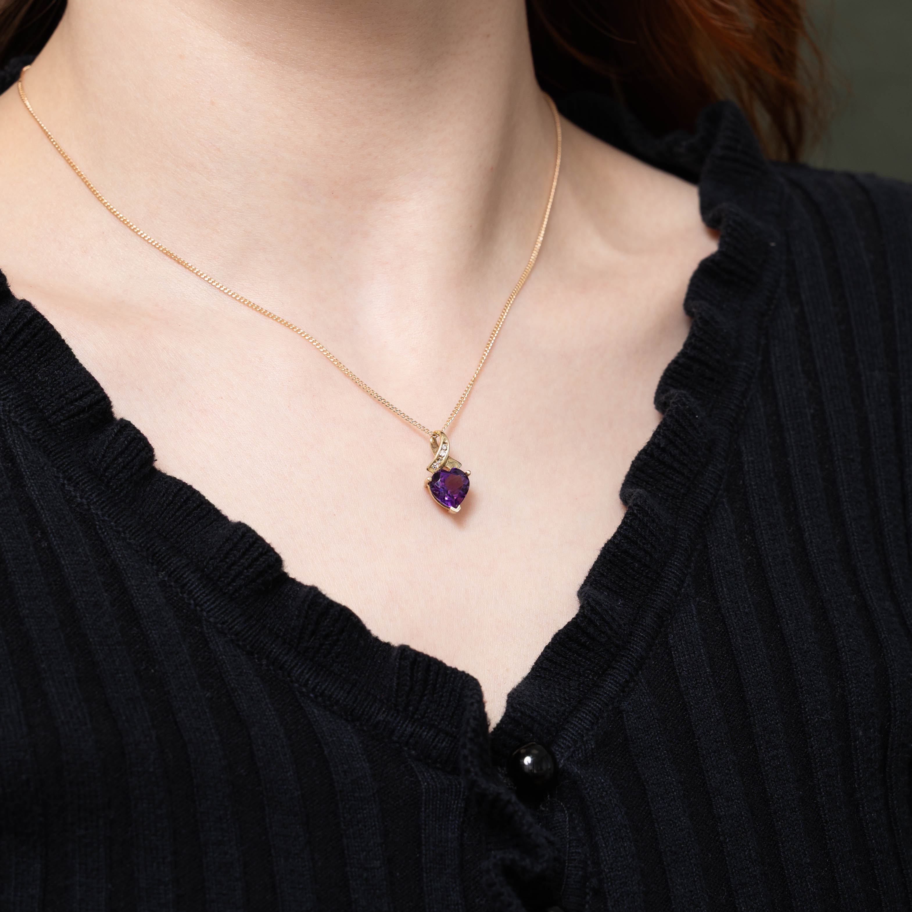 10k Heart Cut Amethyst & Diamond Pendant | 1.70ct, 0.02ctw