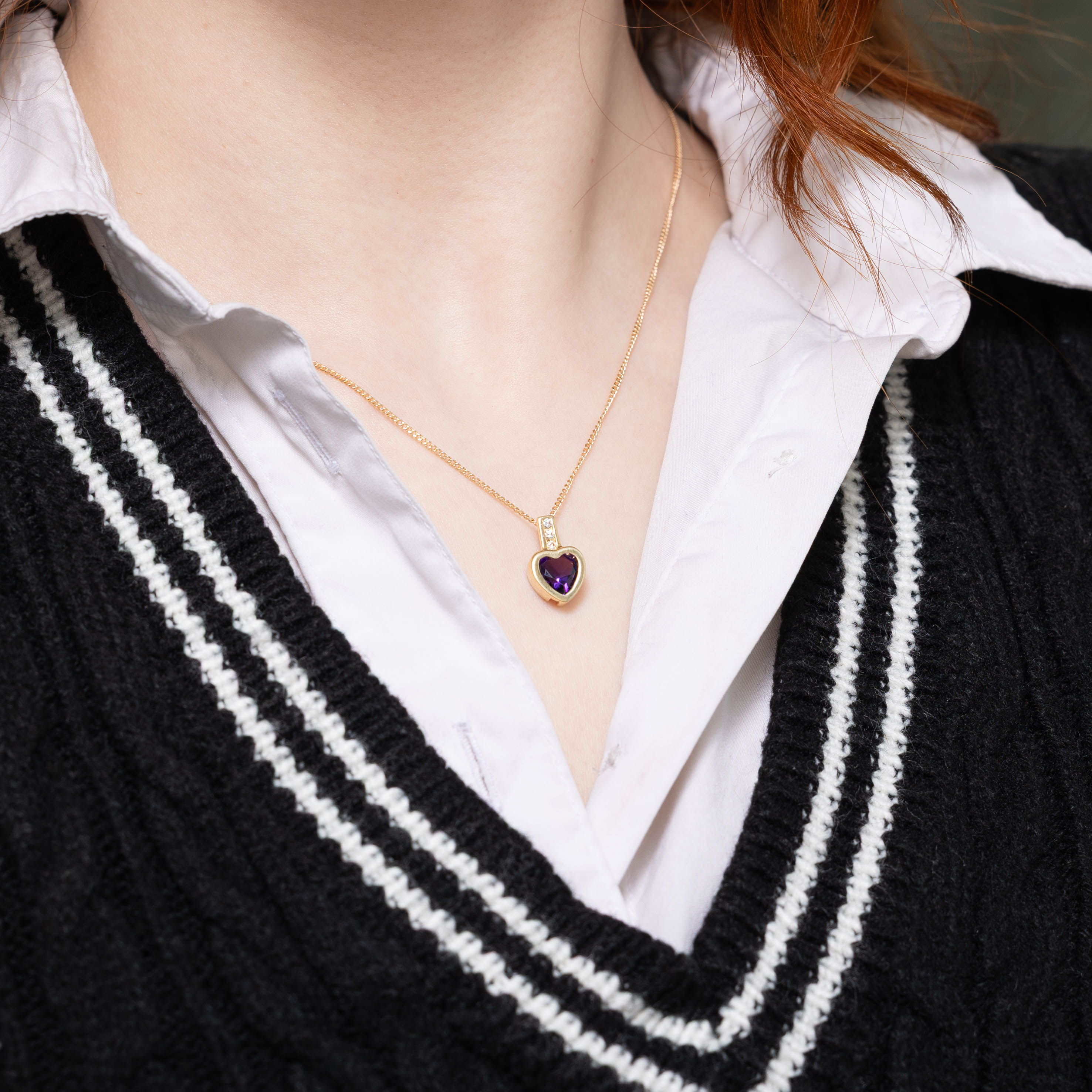 14k Heart Cut Amethyst & Diamond Pendant | 0.85ct, 0.03ctw