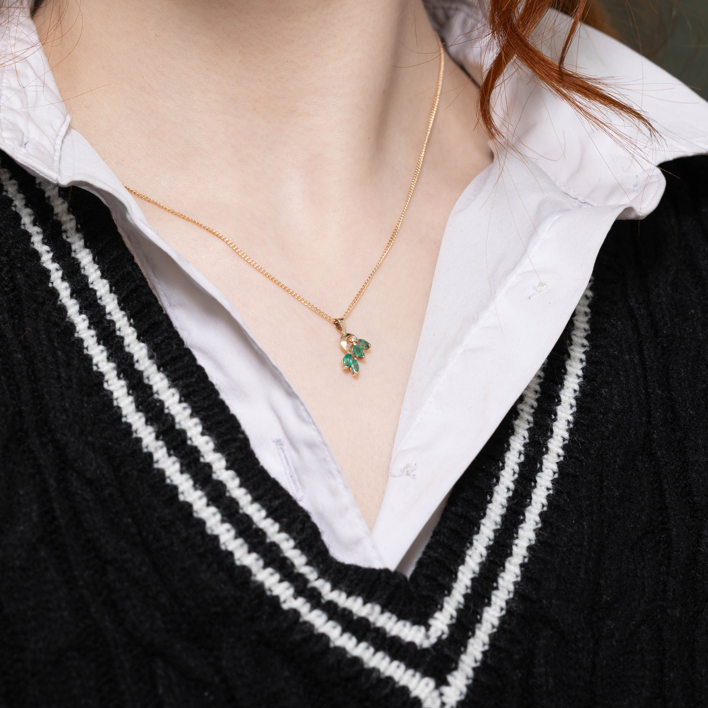 10k Emerald & Diamond Floral Cluster Pendant | 0.12ctw, 0.01ctw